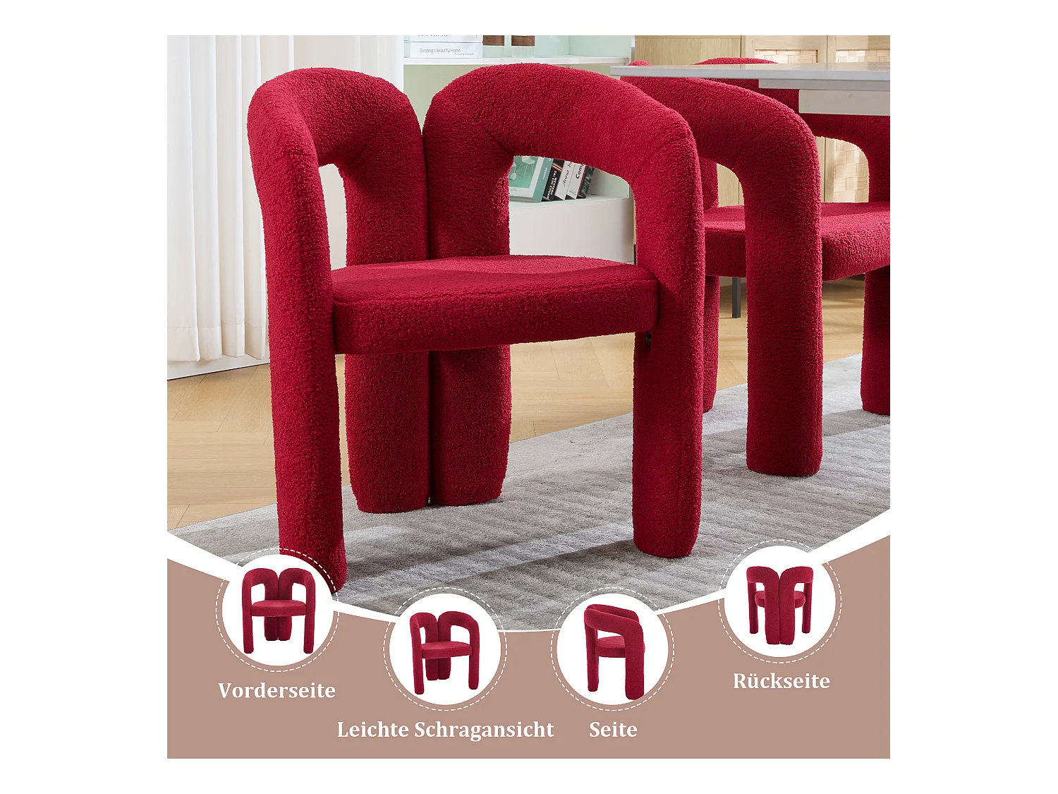 Fauteuil Ergonomique en Tissu peluche, Design Exclusif, Confort Maximal, Rouge, Pour Salon/Bureau à domicile