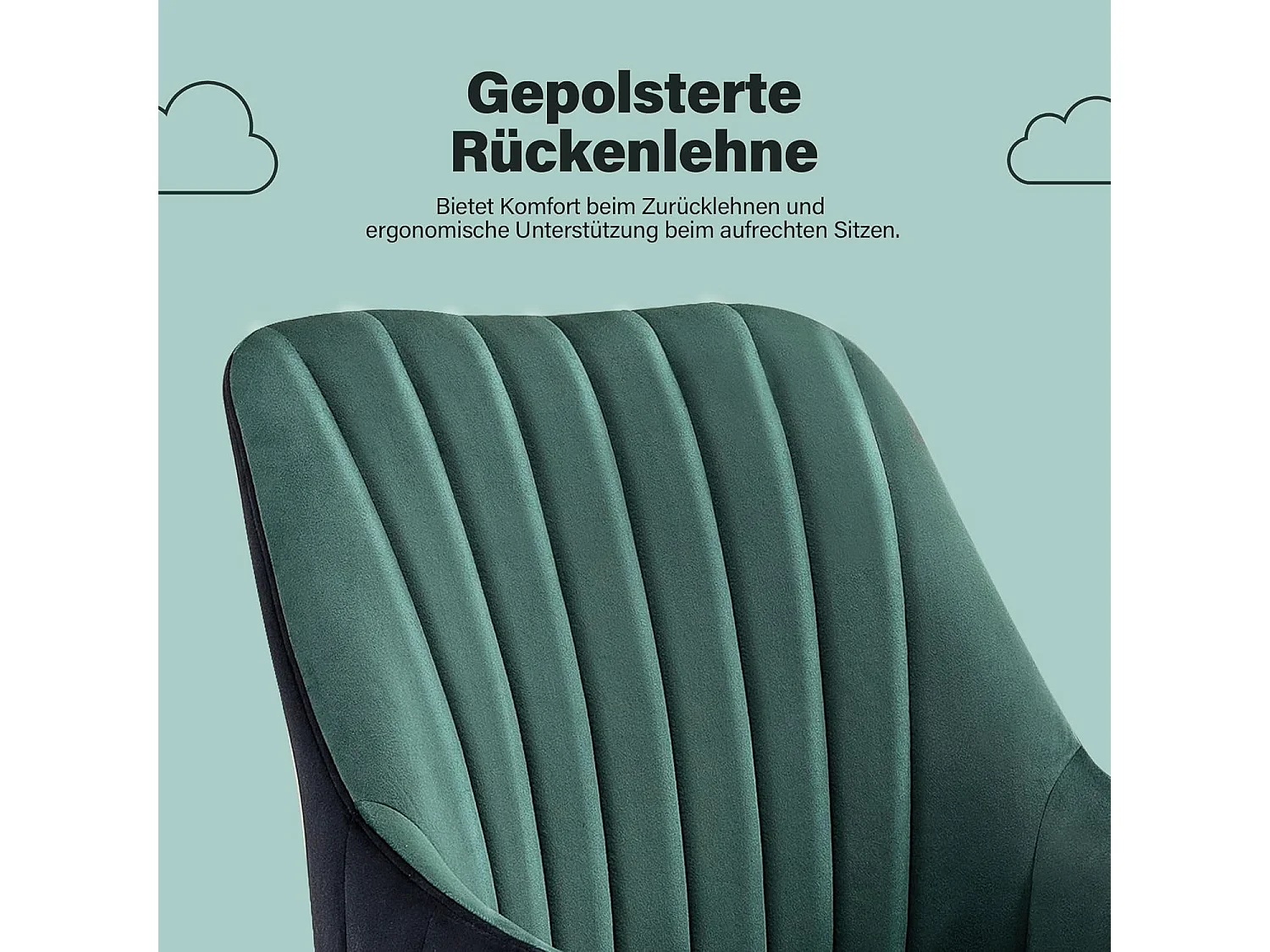 Chaise bureau ergonomique ajustable, fauteuil velours, roulettes, pour bureau/chambre, 150KG, Vert et Or (73 x 76 x 86 cm)