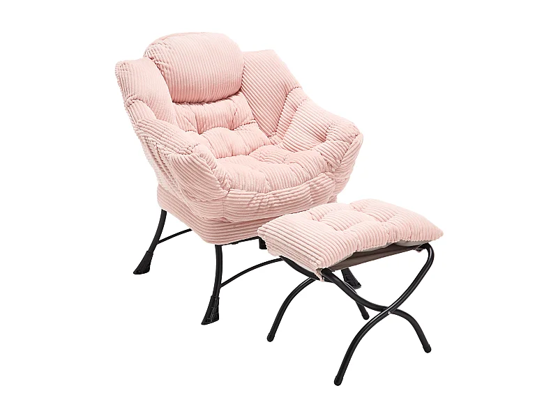 Fauteuil relax avec Pouf, chaise d'accent moderne avec accoudoirs et poche latérale, fauteuil rembourré pour petits espaces, rose (70x64x95 cm)