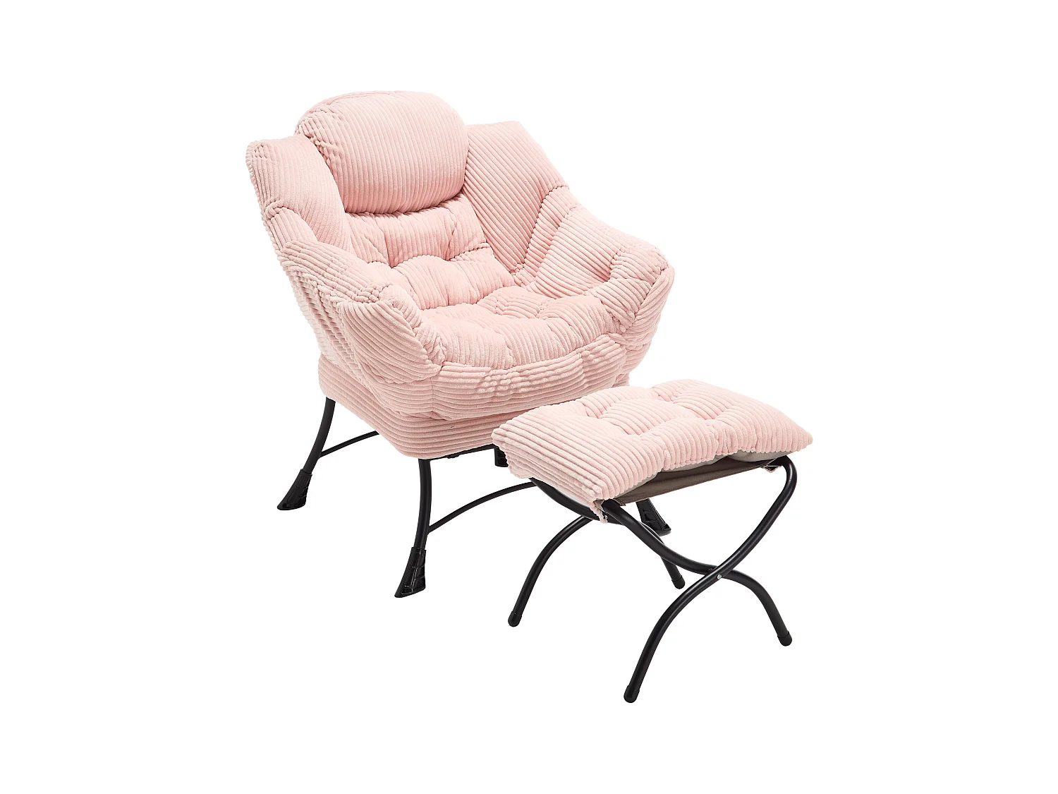 Relaxfauteuil met poef, moderne accentstoel met armleuningen en zijvak, gestoffeerde fauteuil voor kleine ruimtes, roze (70x64x95 cm)