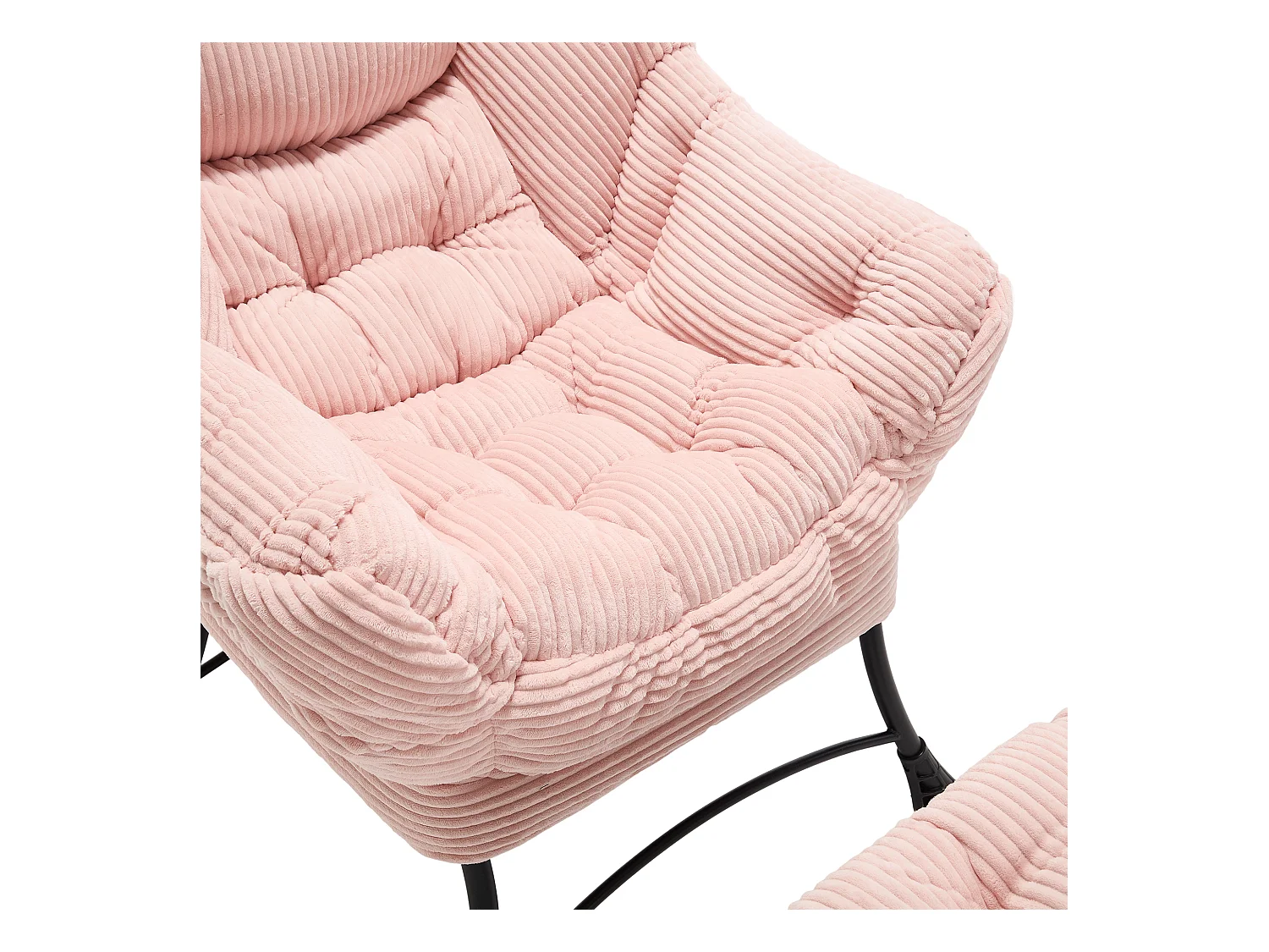 Relaxfauteuil met poef, moderne accentstoel met armleuningen en zijvak, gestoffeerde fauteuil voor kleine ruimtes, roze (70x64x95 cm)