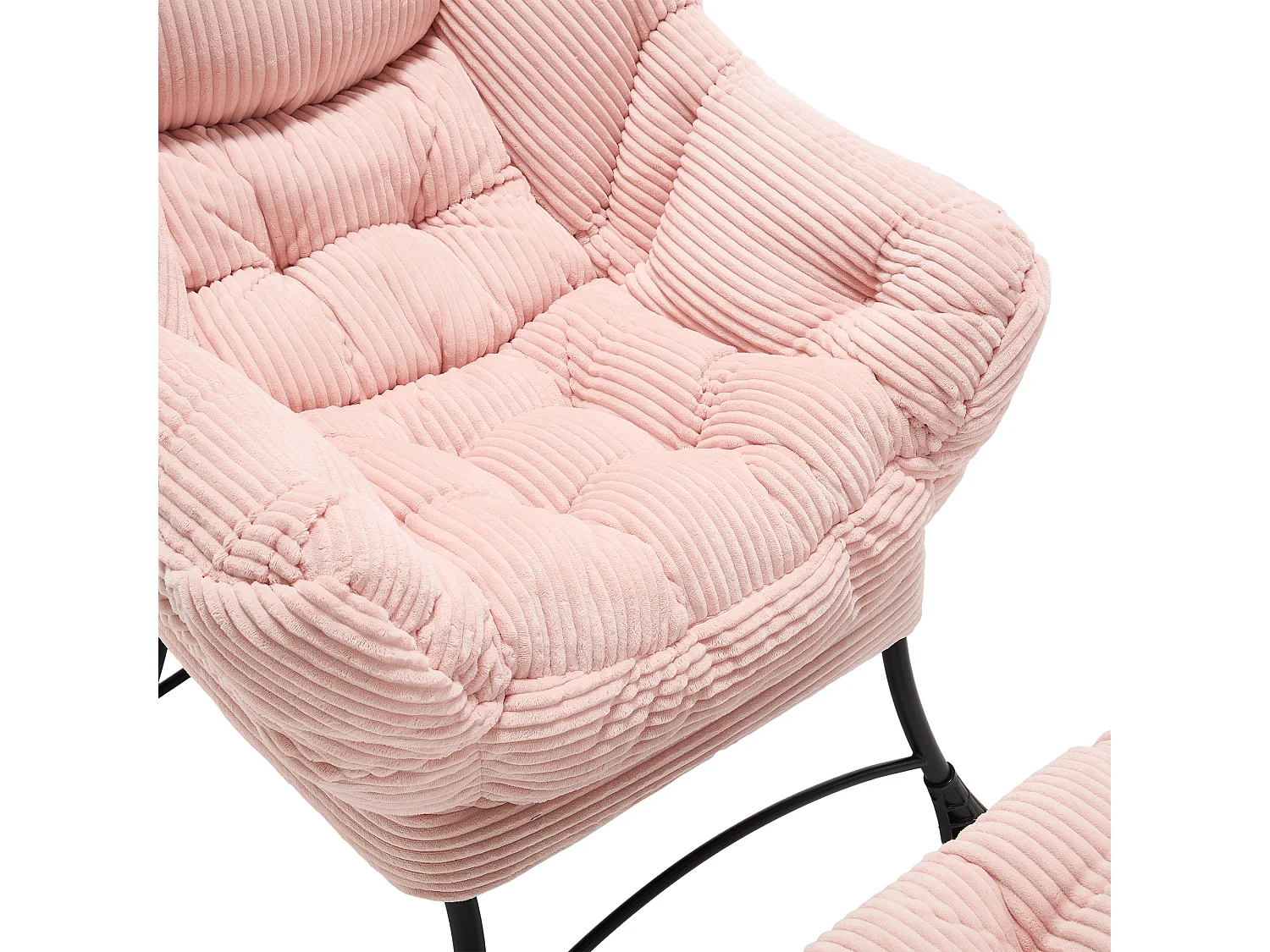 Relaxfauteuil met poef, moderne accentstoel met armleuningen en zijvak, gestoffeerde fauteuil voor kleine ruimtes, roze (70x64x95 cm)