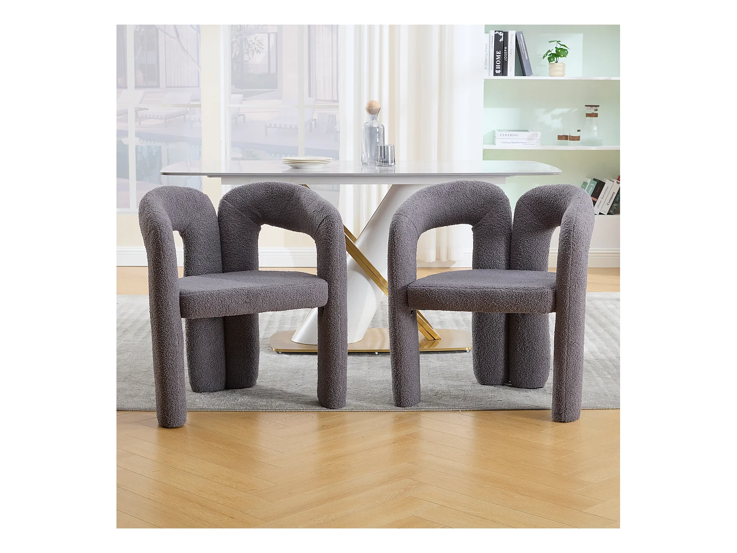 Fauteuil Ergonomique en Tissu peluche, Design Exclusif, Confort Optimal, Gris, Pour Salon/Bureau à domicile (64x50.5x71 cm)