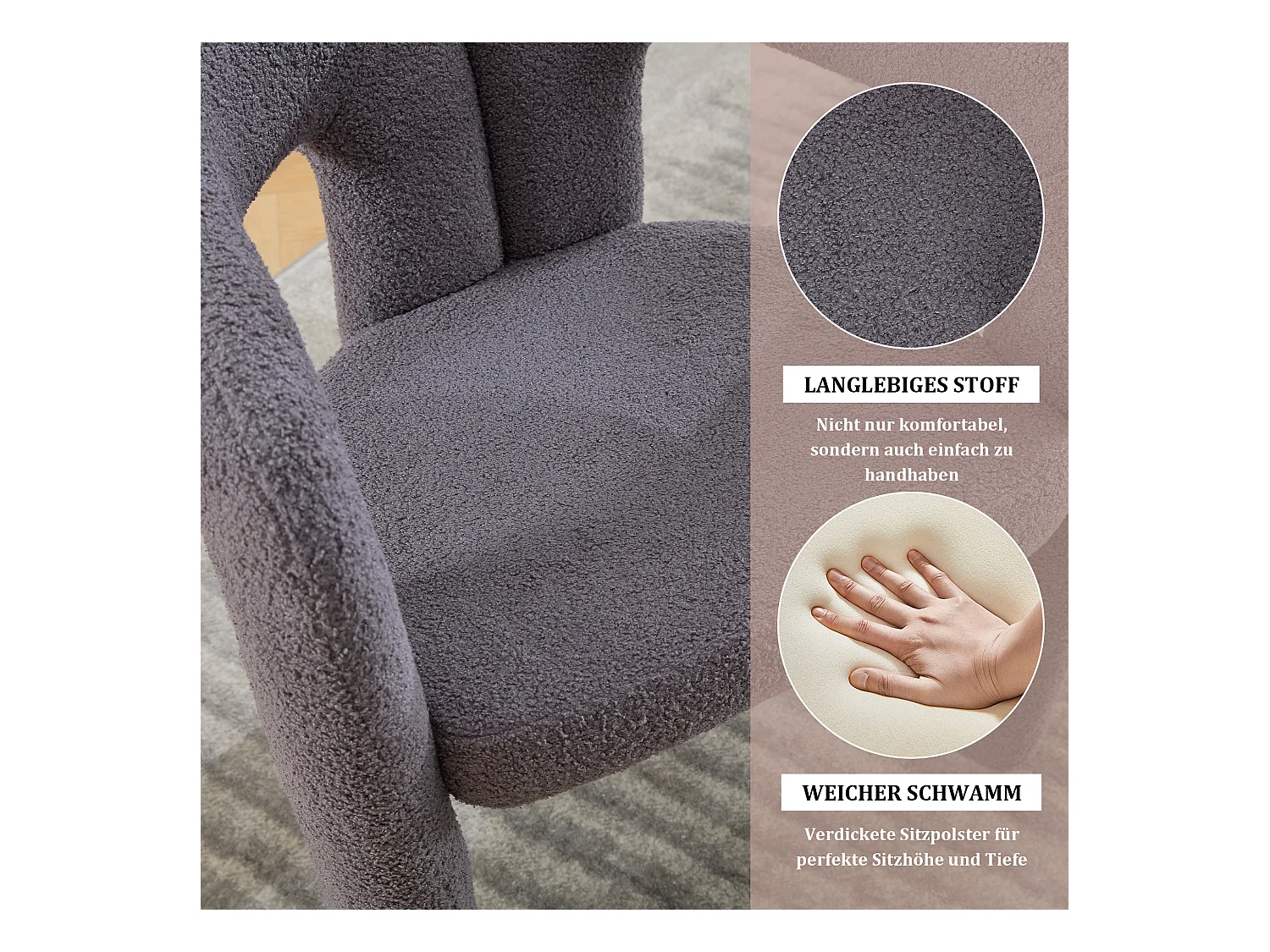 Fauteuil Ergonomique en Tissu peluche, Design Exclusif, Confort Optimal, Gris, Pour Salon/Bureau à domicile (64x50.5x71 cm)