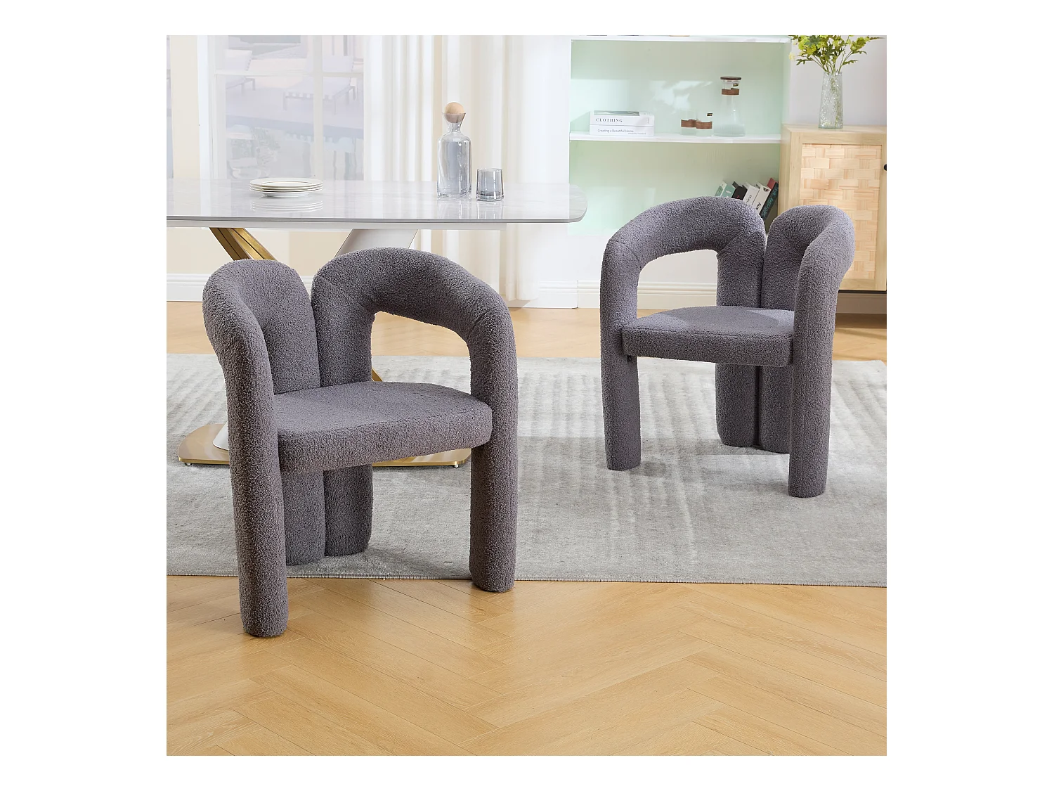 Fauteuil Ergonomique en Tissu peluche, Design Exclusif, Confort Optimal, Gris, Pour Salon/Bureau à domicile (64x50.5x71 cm)