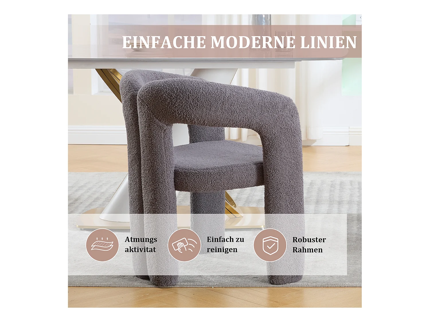 Fauteuil Ergonomique en Tissu peluche, Design Exclusif, Confort Optimal, Gris, Pour Salon/Bureau à domicile (64x50.5x71 cm)