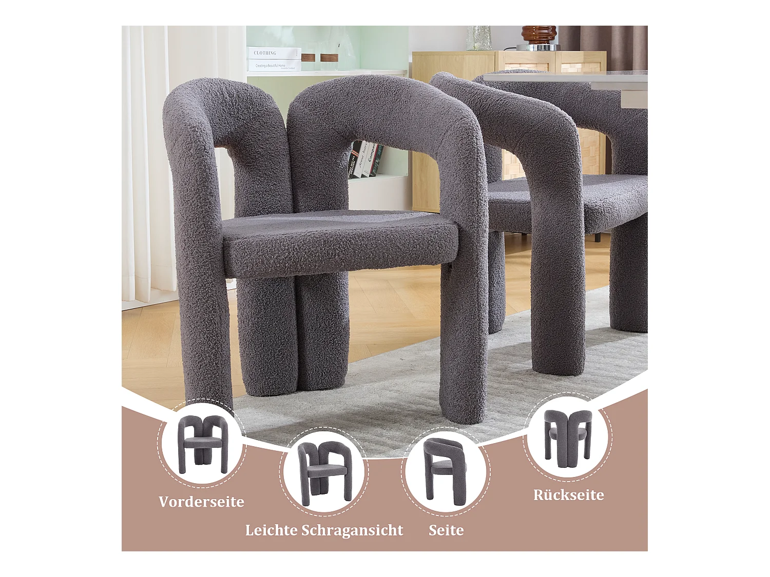 Fauteuil Ergonomique en Tissu peluche, Design Exclusif, Confort Optimal, Gris, Pour Salon/Bureau à domicile (64x50.5x71 cm)