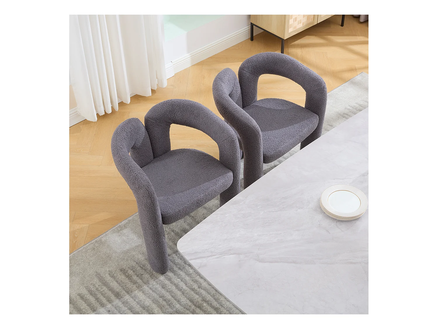 Fauteuil Ergonomique en Tissu peluche, Design Exclusif, Confort Optimal, Gris, Pour Salon/Bureau à domicile (64x50.5x71 cm)