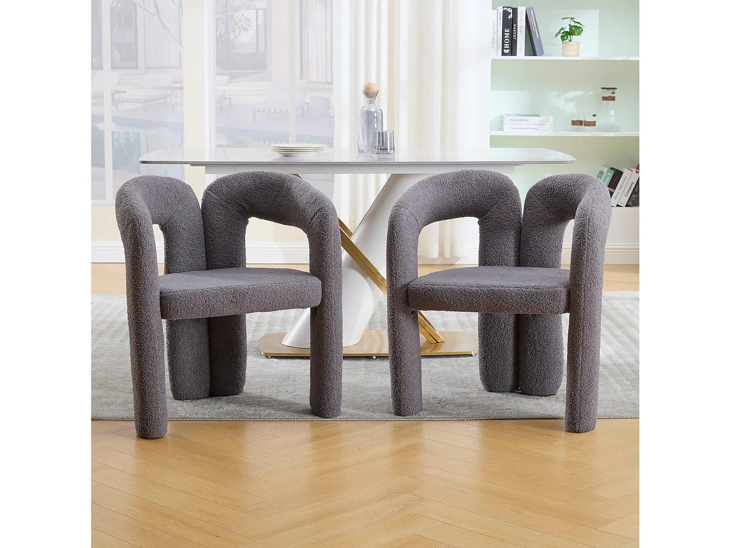 Fauteuil Ergonomique en Tissu peluche, Design Exclusif, Confort Optimal, Gris, Pour Salon/Bureau à domicile (64x50.5x71 cm)