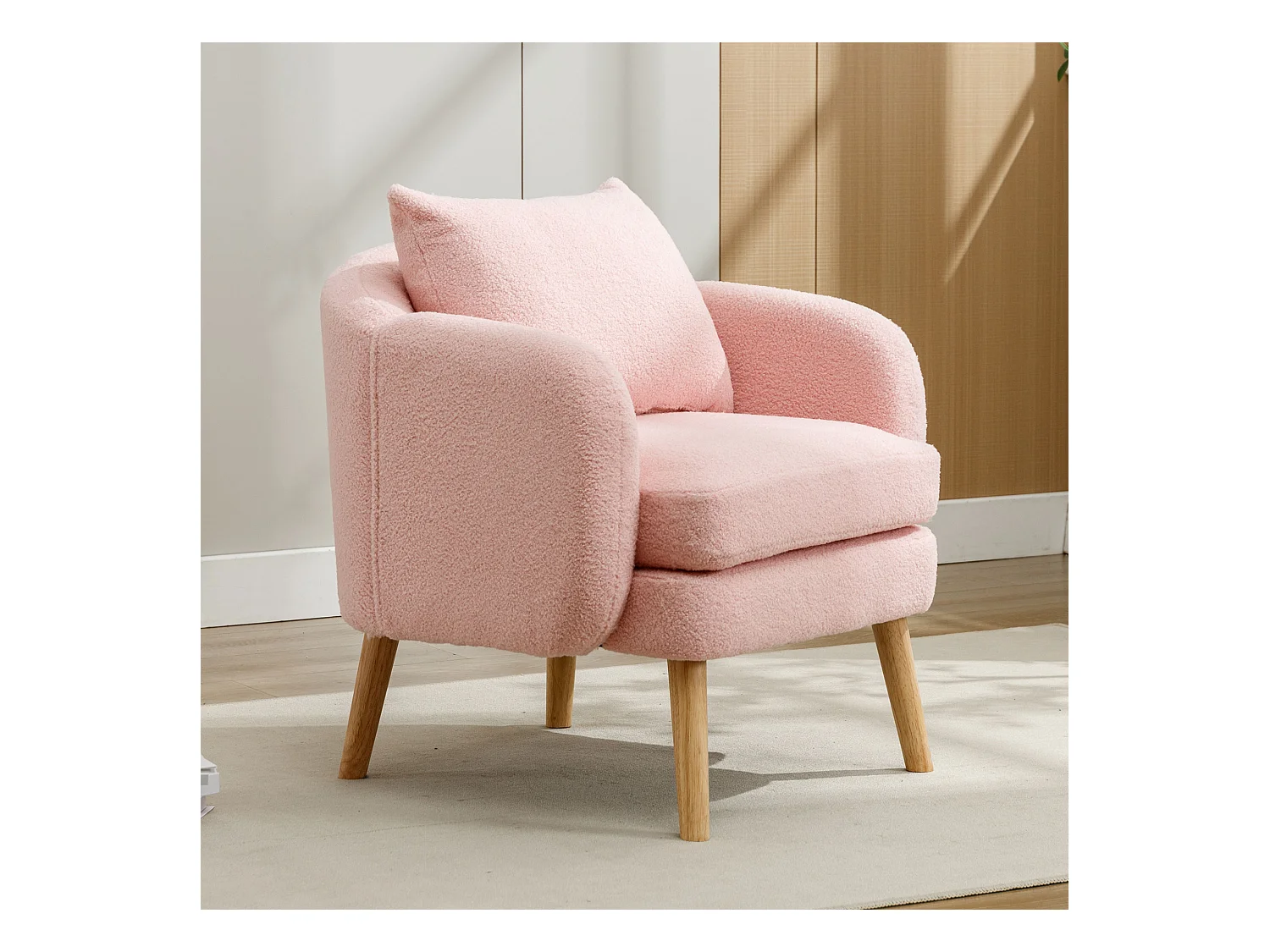 Poltrona in tessuto di peluche-Samt con cuscino, design semplice, tessuto morbido, rosa (71x72x71 cm)