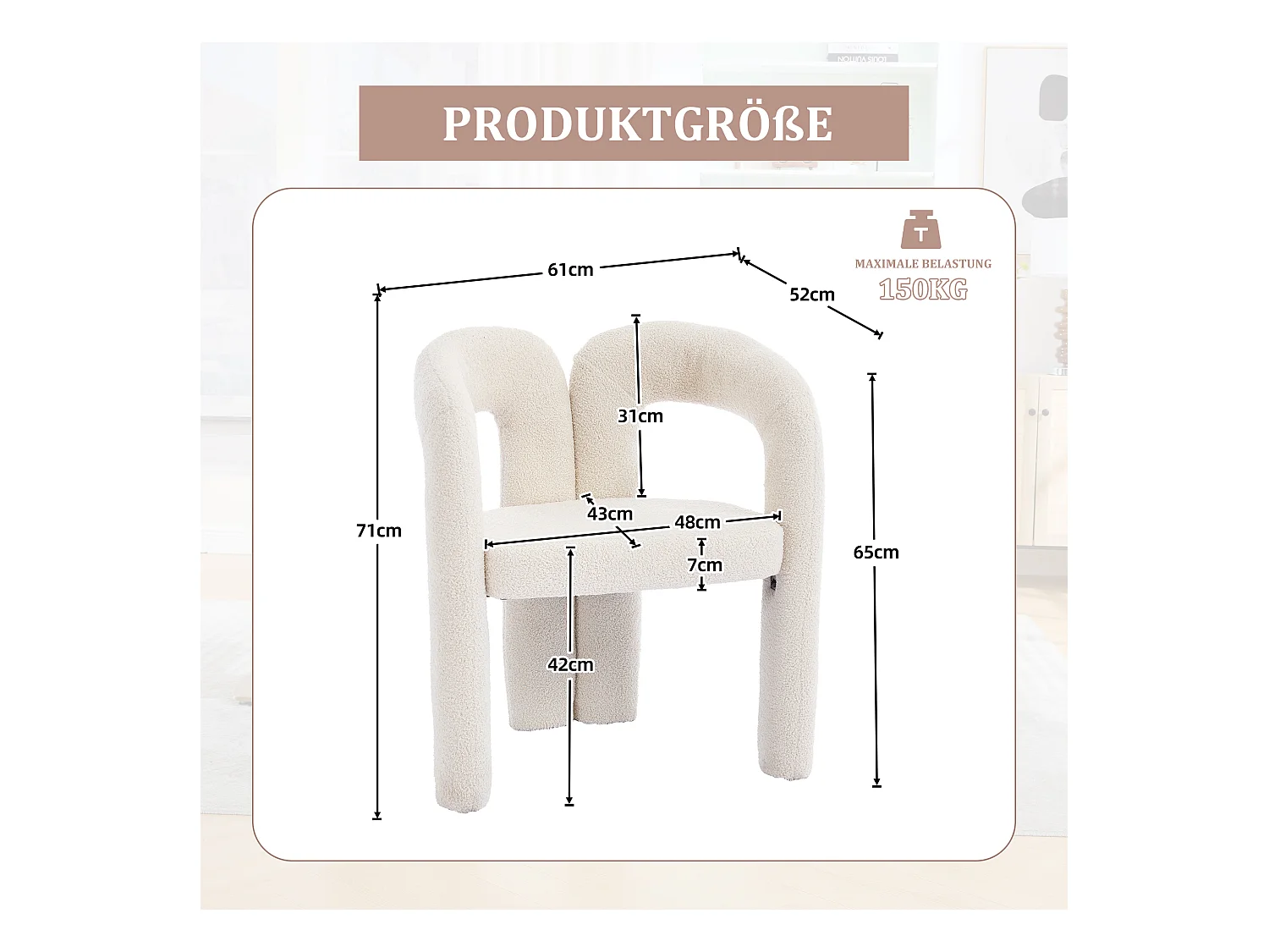 Fauteuil Ergonomique en Tissu peluche, Design Exclusif, Confort Optimal, Beige, Pour Salon/Bureau à domicile (64x50.5x71 cm)