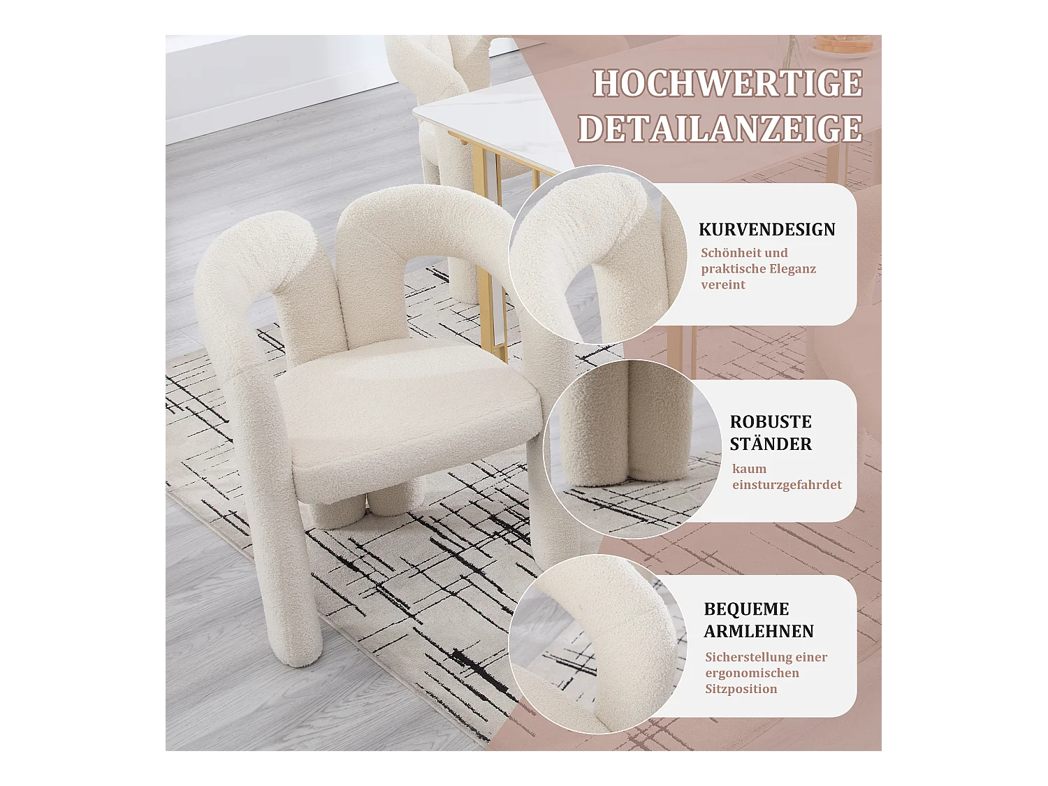 Fauteuil Ergonomique en Tissu peluche, Design Exclusif, Confort Optimal, Beige, Pour Salon/Bureau à domicile (64x50.5x71 cm)