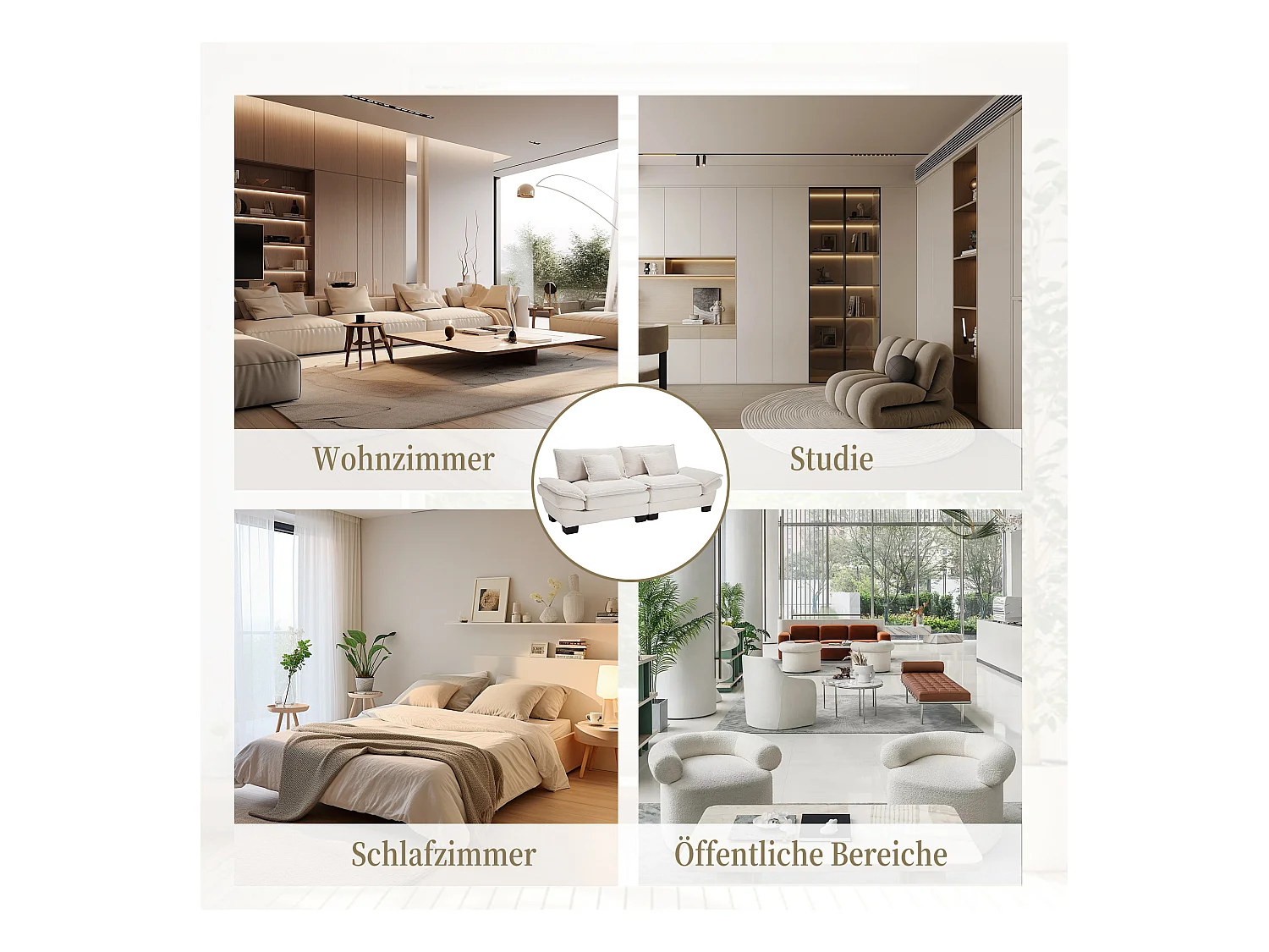 2-zitsbank met omvormbaar matras, in fluweel, met kussens en modern design, beige (lengte x breedte x hoogte cm)