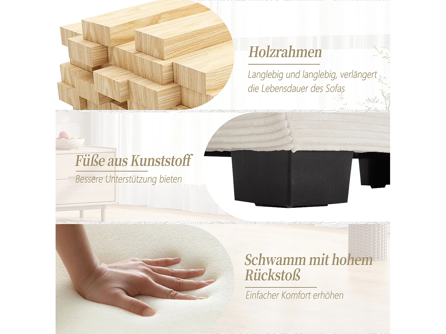 Canapé 2 places avec matelas convertible, en velours, avec coussins et design moderne, beige (longueur x largeur x hauteur cm)