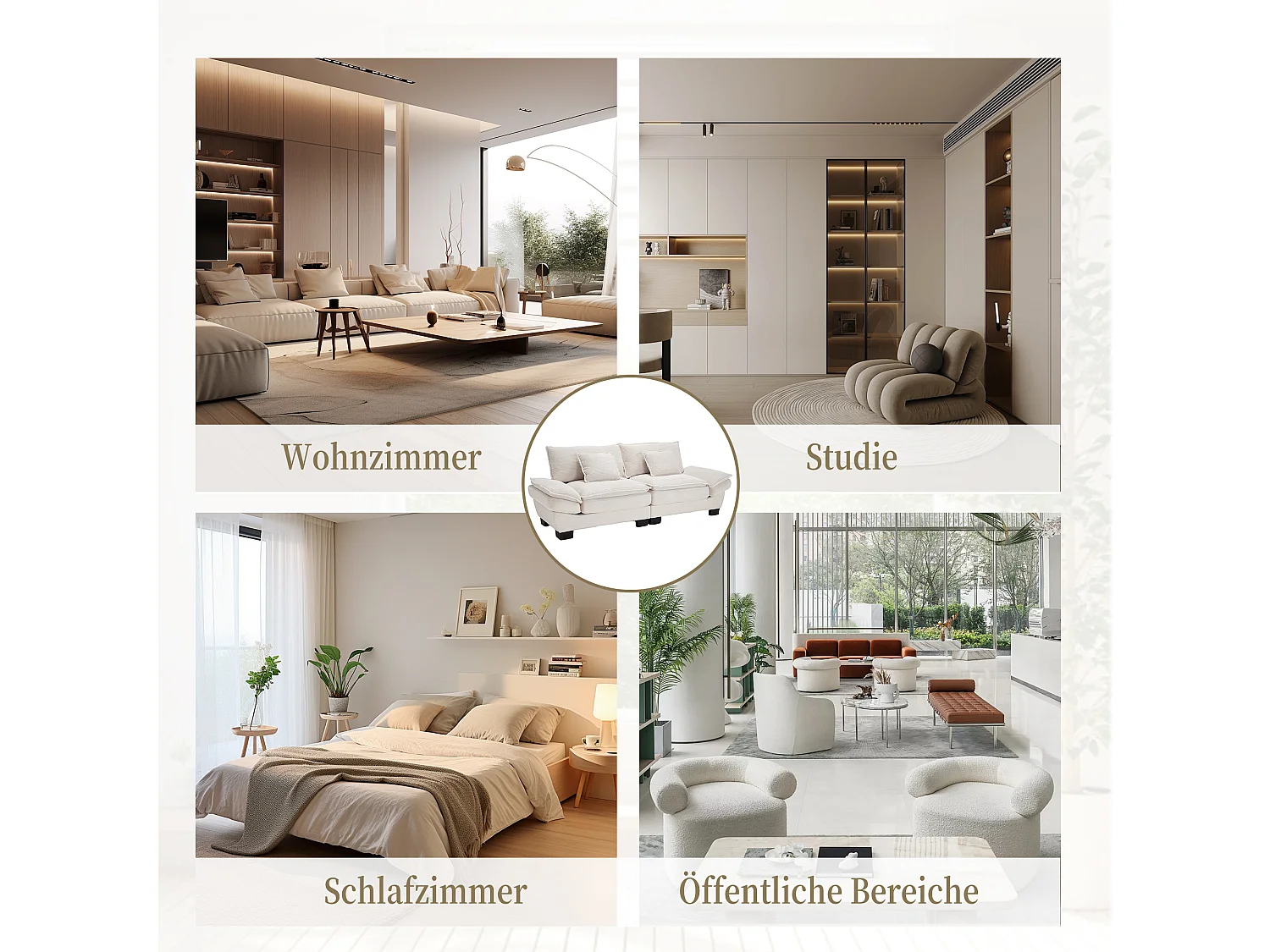 Canapé 2 places avec matelas convertible, en velours, avec coussins et design moderne, beige (longueur x largeur x hauteur cm)