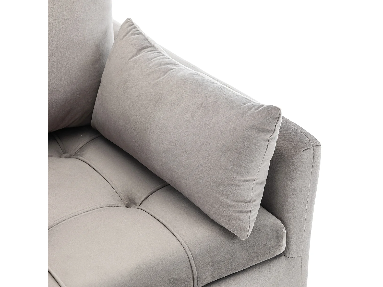 Moderne fluwelen fauteuil, met kussen, geïntegreerde opbergruimte, goudkleurig metaal, grijs (71x71x76 cm)