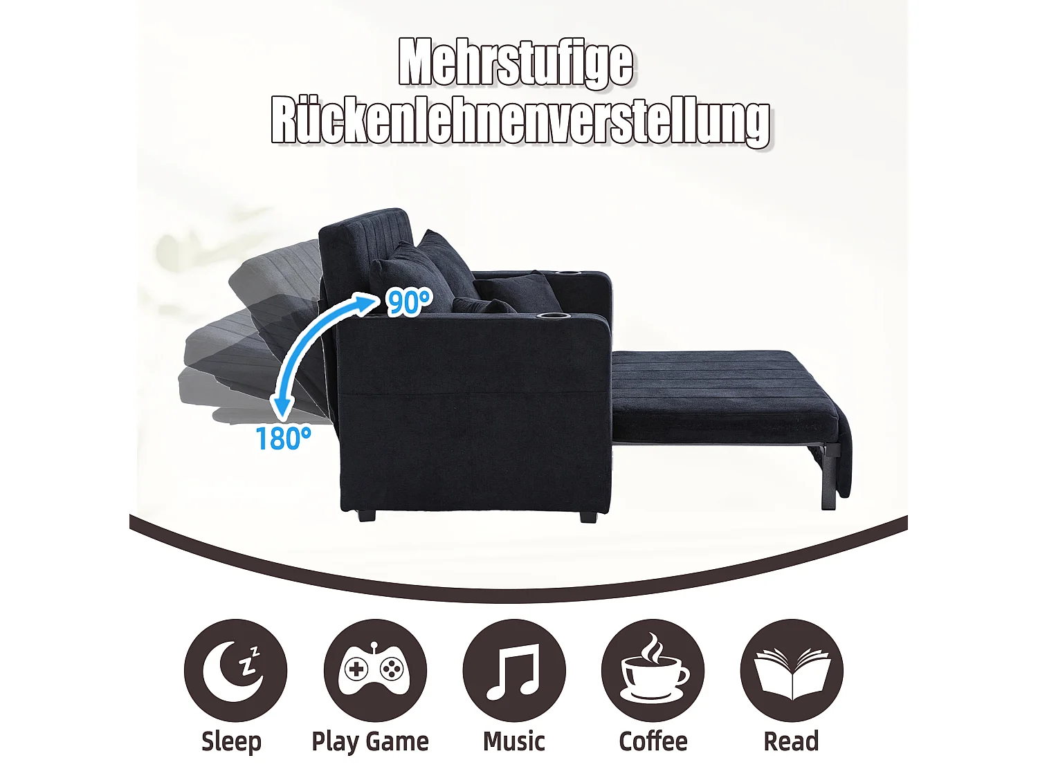 Sofá de tela multifuncional, convertible con almacenaje, funda desenfundable y lavable, con puerto USB y portavasos (139x73x83 cm)