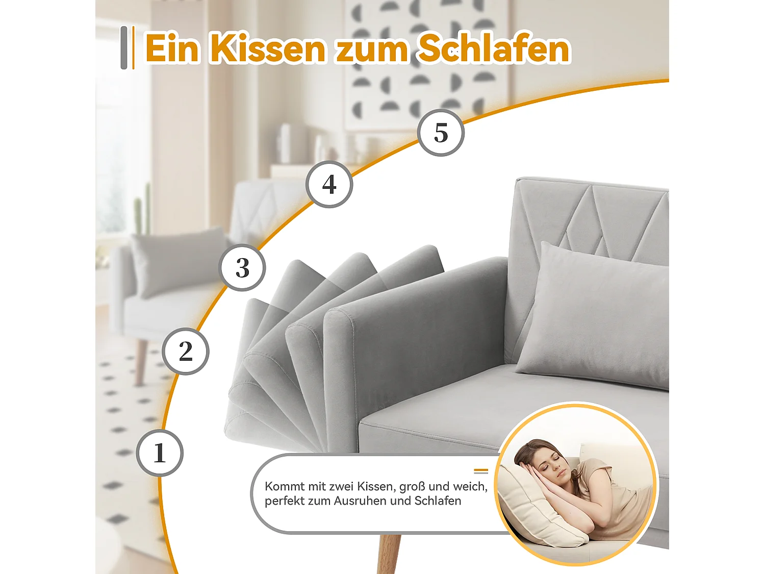 Kleine bank, 2-zits slaapbank, met slaapfunctie, in fluweel, grijs (180x75x82 cm)