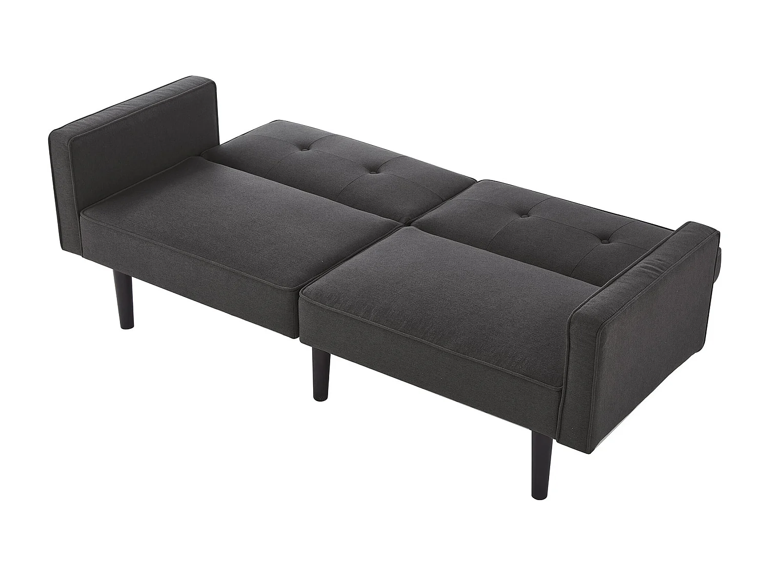 Canapé convertible 2 places avec dossier réglable, en coton-lin, noir antique (176x76x74 cm)