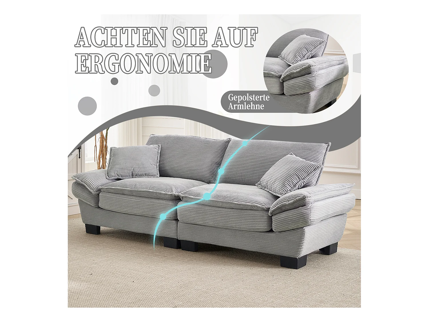 2-zitsbank met omvormbaar matras en kussen, modern fluwelen design, lichtgrijs (lengte x breedte x hoogte cm)