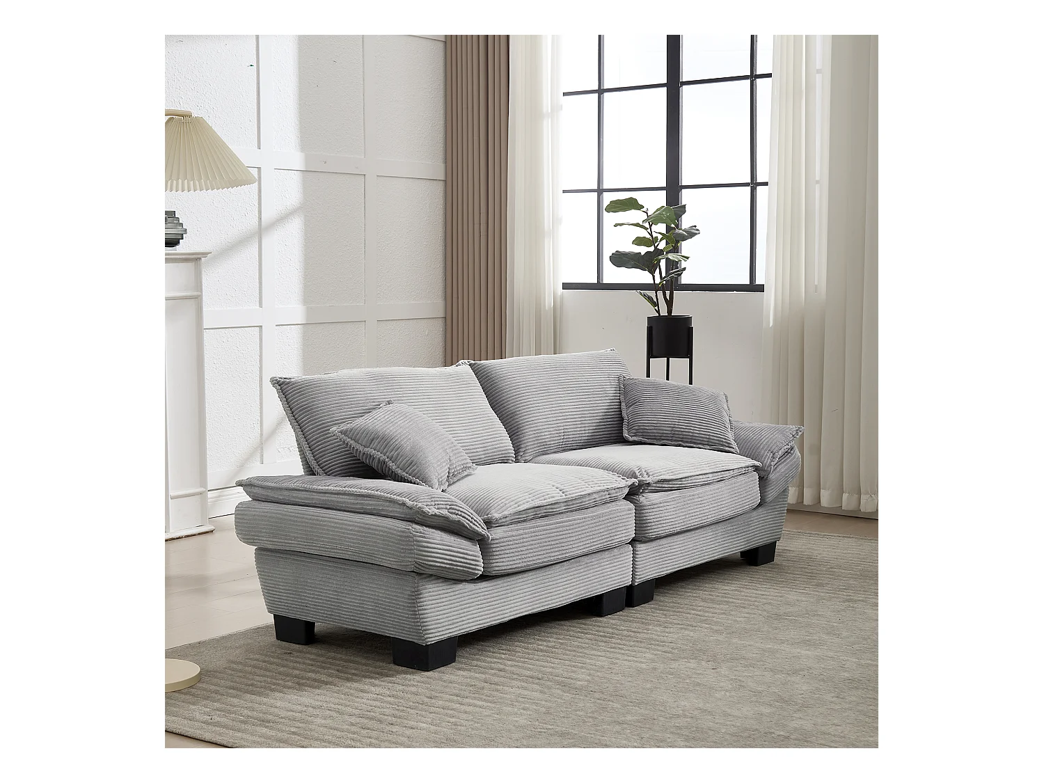 2-zitsbank met omvormbaar matras en kussen, modern fluwelen design, lichtgrijs (lengte x breedte x hoogte cm)