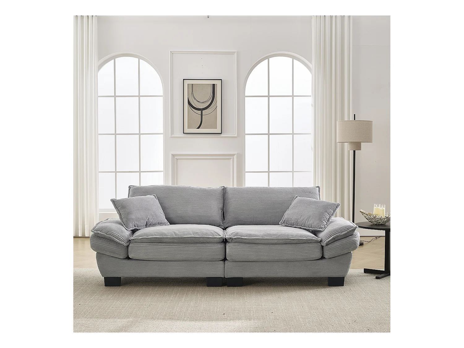 2-zitsbank met omvormbaar matras en kussen, modern fluwelen design, lichtgrijs (lengte x breedte x hoogte cm)