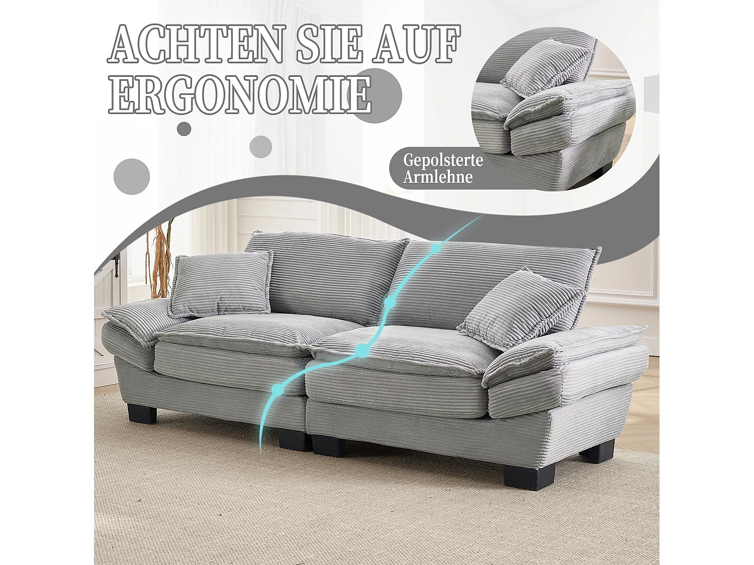 Sofá de 2 plazas con colchón convertible y cojín, diseño moderno de terciopelo, gris claro (largo x ancho x alto cm)