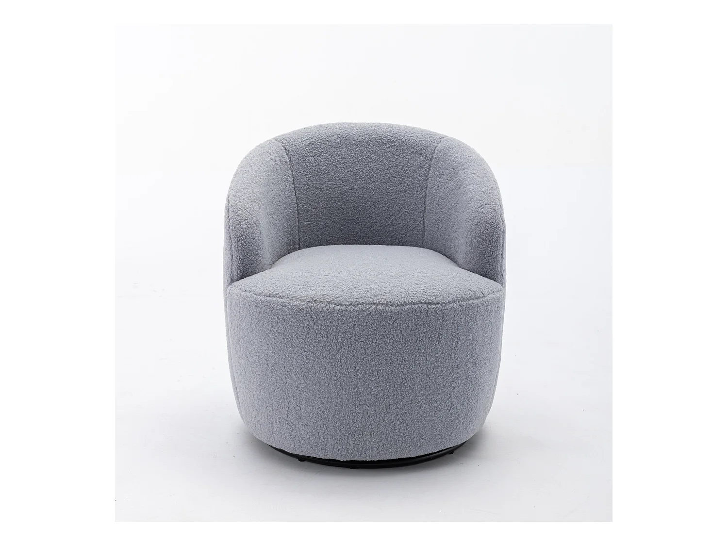 Sillón giratorio de tela Tejido de felpa, diseño de huevo, con base de metal negro, gris claro (62x63x69,5 cm)