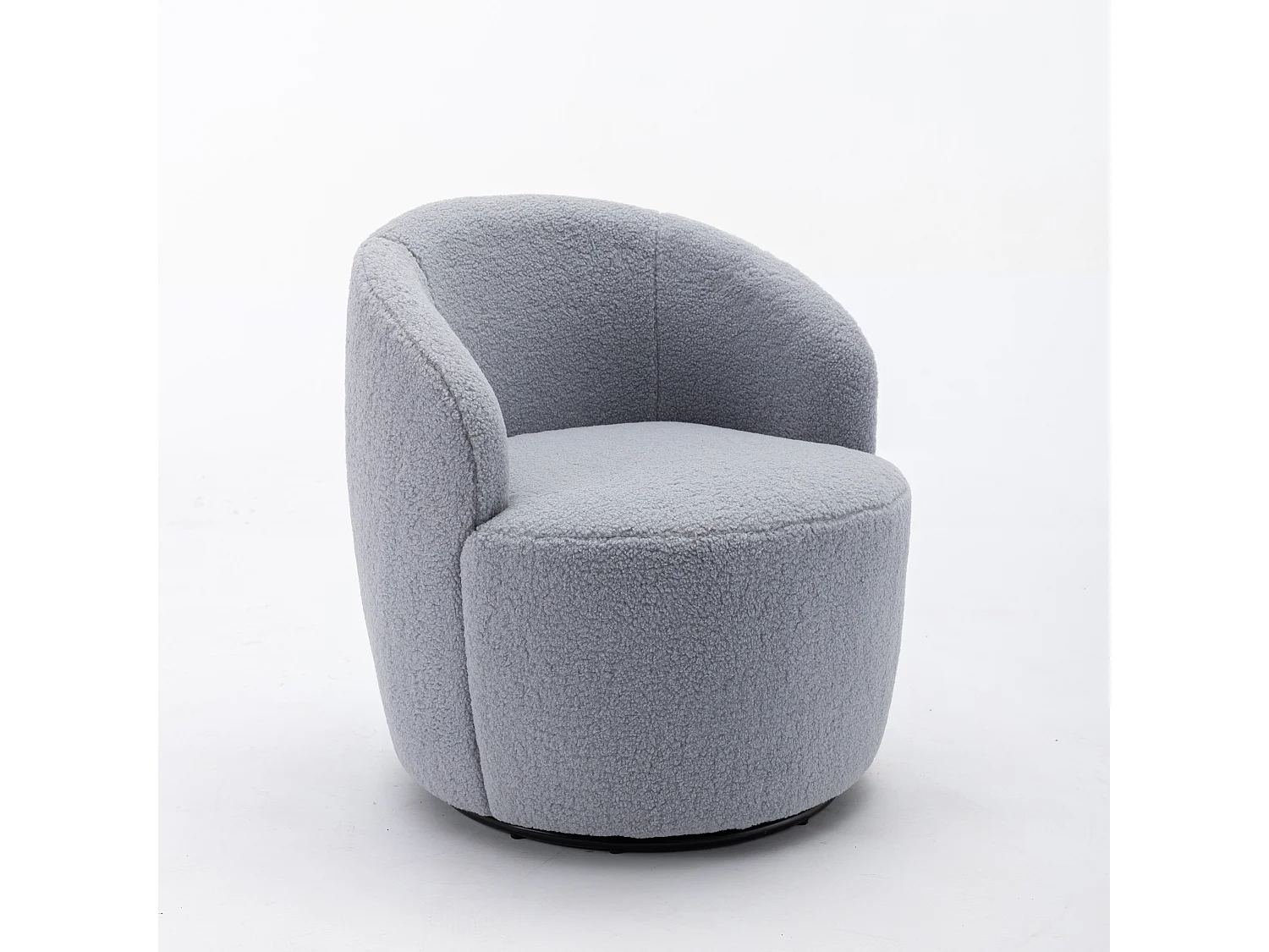 Sillón giratorio de tela Tejido de felpa, diseño de huevo, con base de metal negro, gris claro (62x63x69,5 cm)