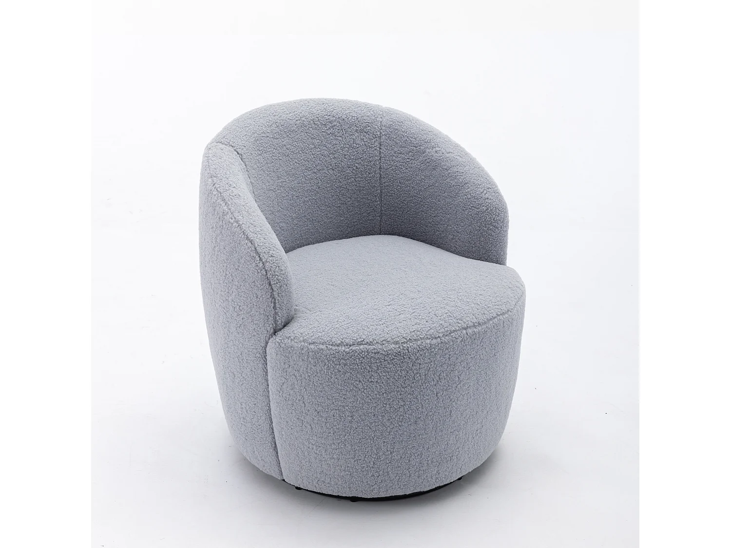 Sillón giratorio de tela Tejido de felpa, diseño de huevo, con base de metal negro, gris claro (62x63x69,5 cm)