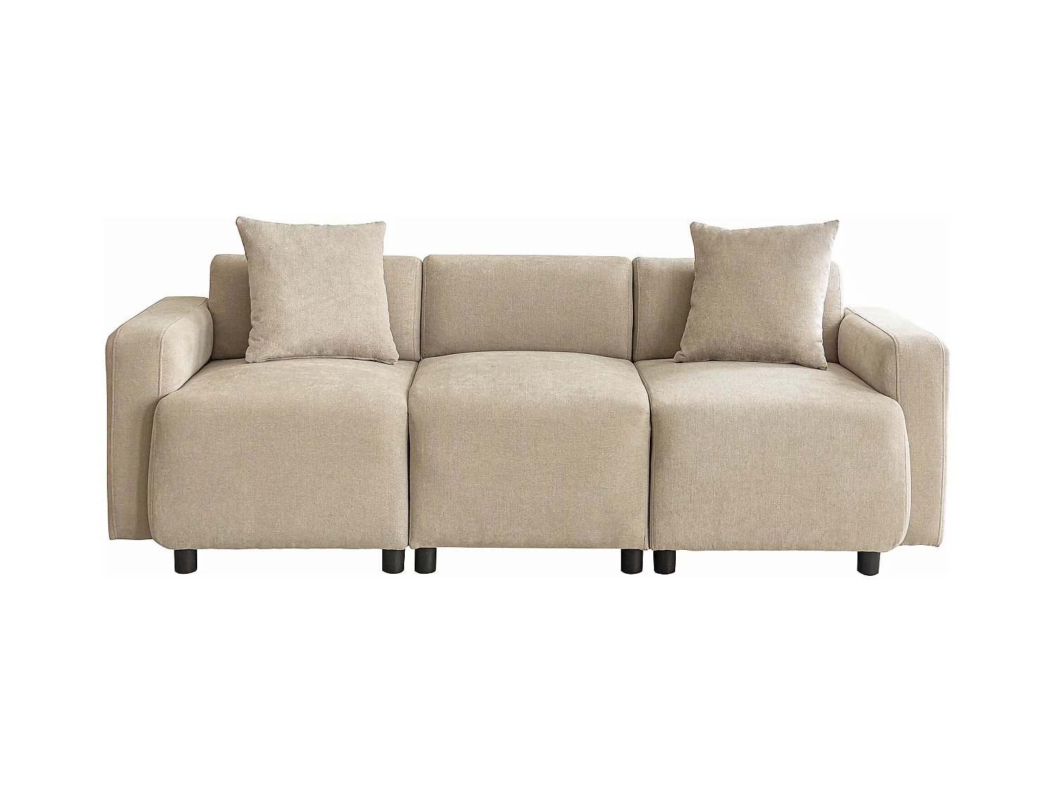 Canapé 3 places, moderne, tissu chenille, avec coussins décoratifs, beige (211x67x71 cm)