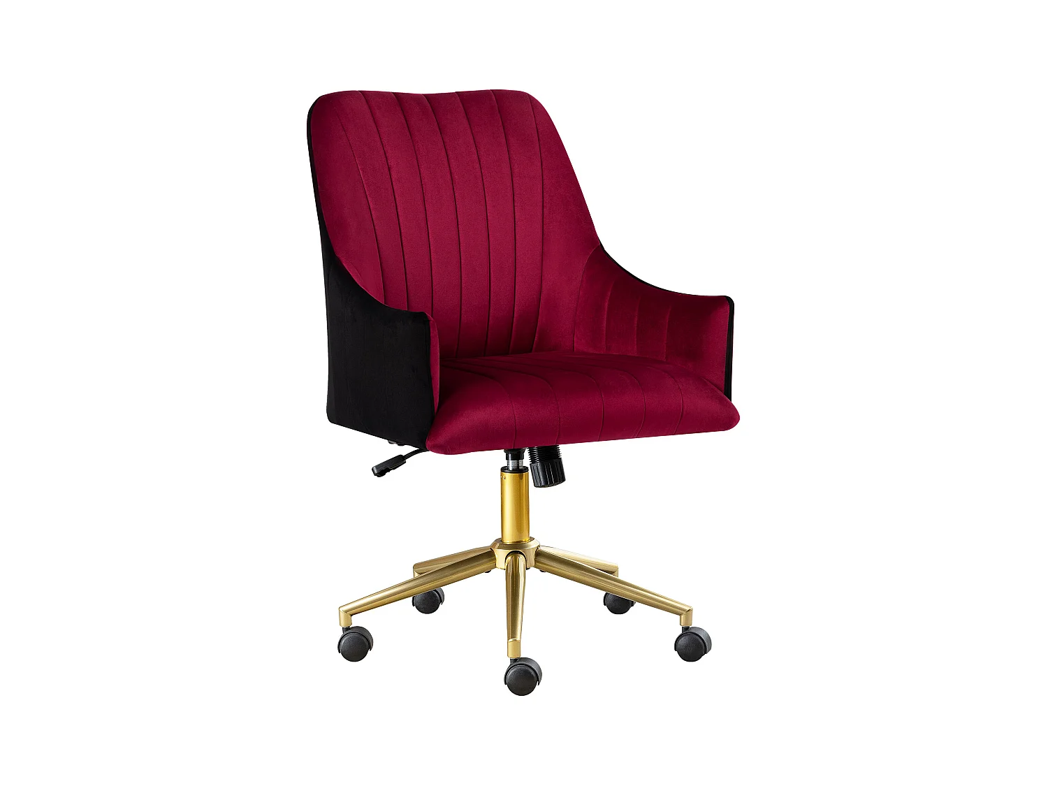 Verstelbare bureaustoel, fluwelen fauteuil, verstelbare armleuningen, voor kantoor/slaapkamer, rood en goud (48 x 52 x 94 cm)