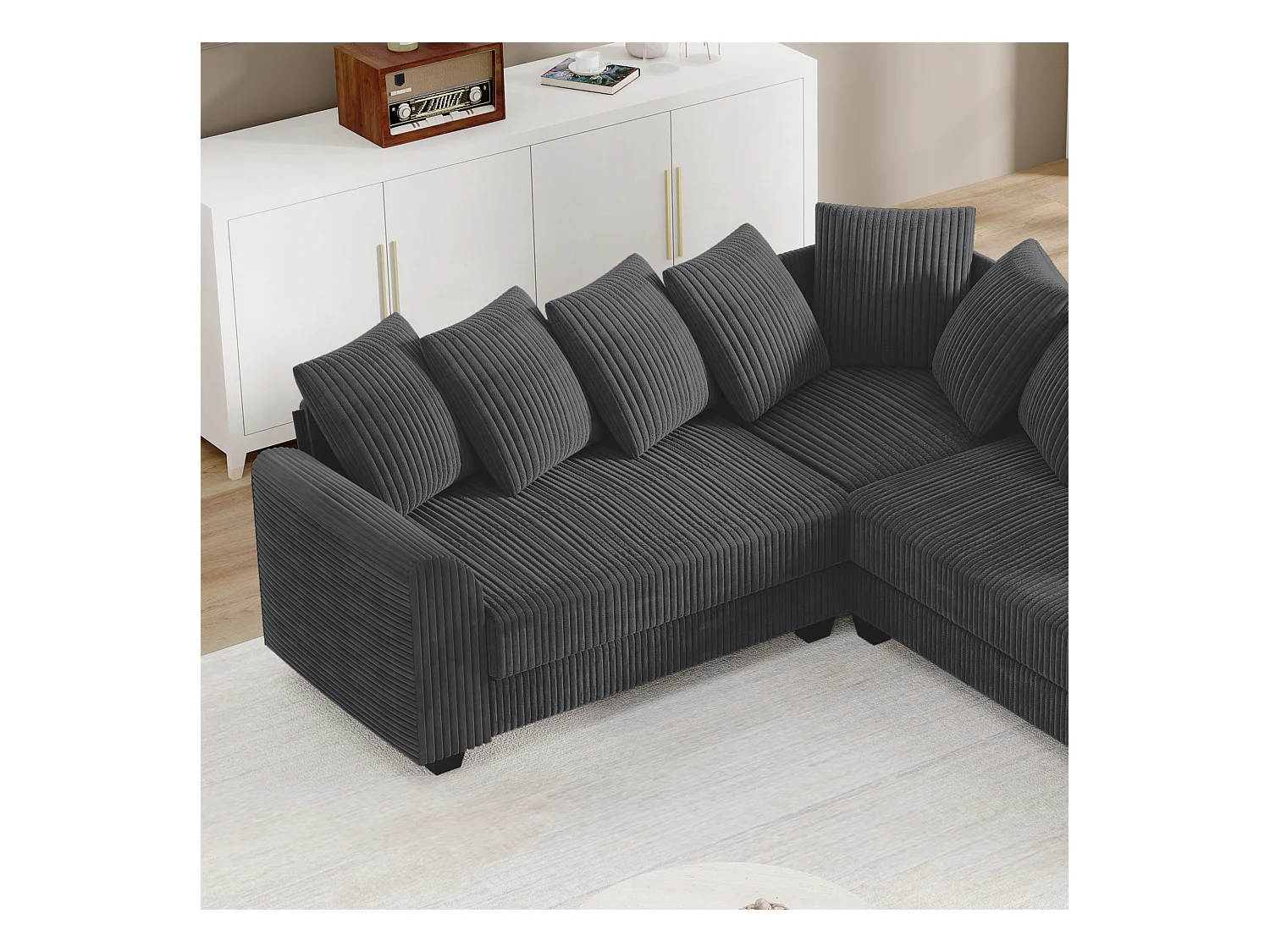 Sofá modular L, con cojines de respaldo, tejido de pana, gris (202 x 202 x 74 cm)