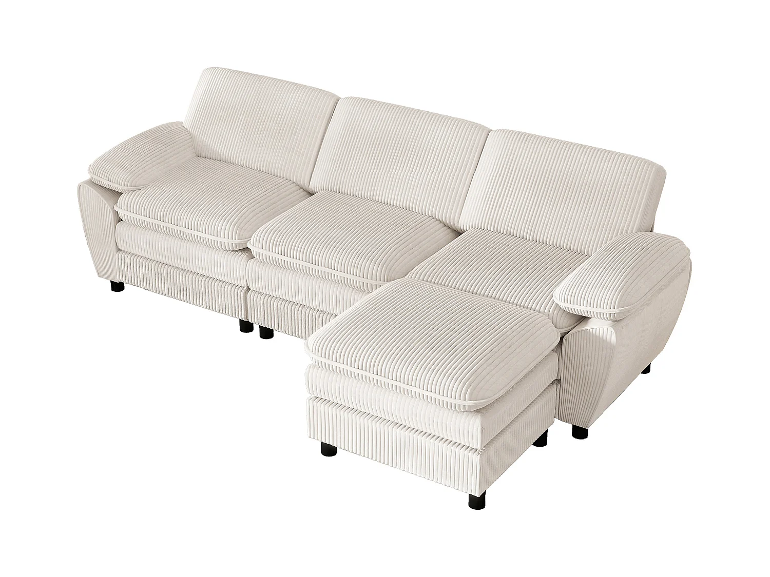 Canapé modulable avec coussins doubles, velours, Pouf amovible, blanc (258x86.1x87.8 cm)