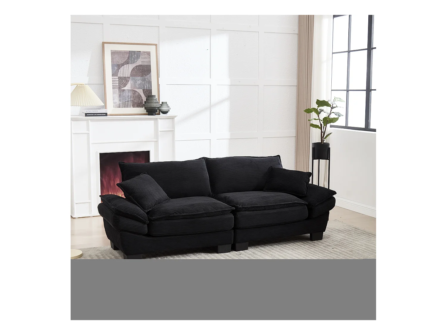 Canapé 2 places avec matelas convertible, en velours, avec coussins et design moderne, noir (longueur x largeur x hauteur cm)