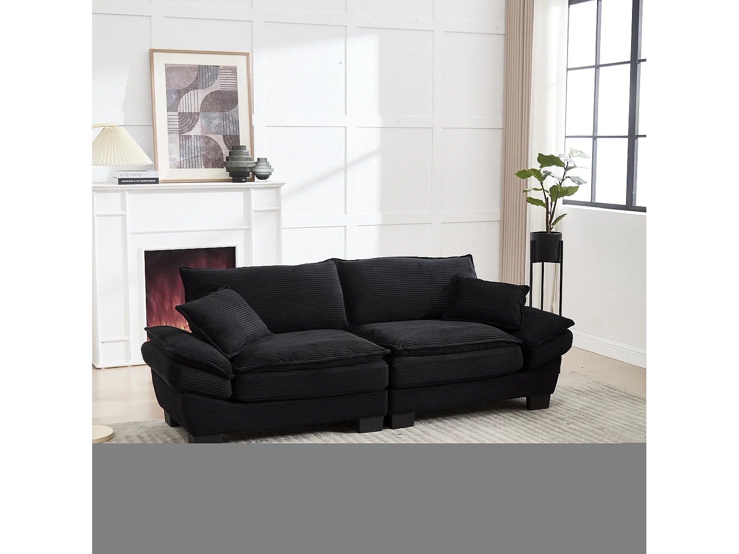 Canapé 2 places avec matelas convertible, en velours, avec coussins et design moderne, noir (longueur x largeur x hauteur cm)