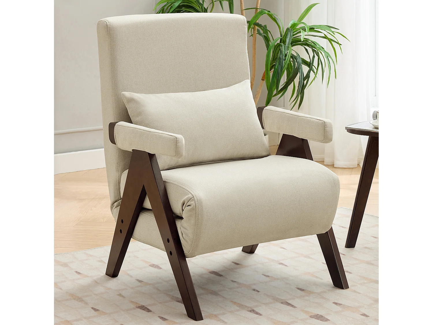 Fauteuil 3-en-1 avec fonction lit, convertible, tissu lin beige (64x68.5x93 cm)