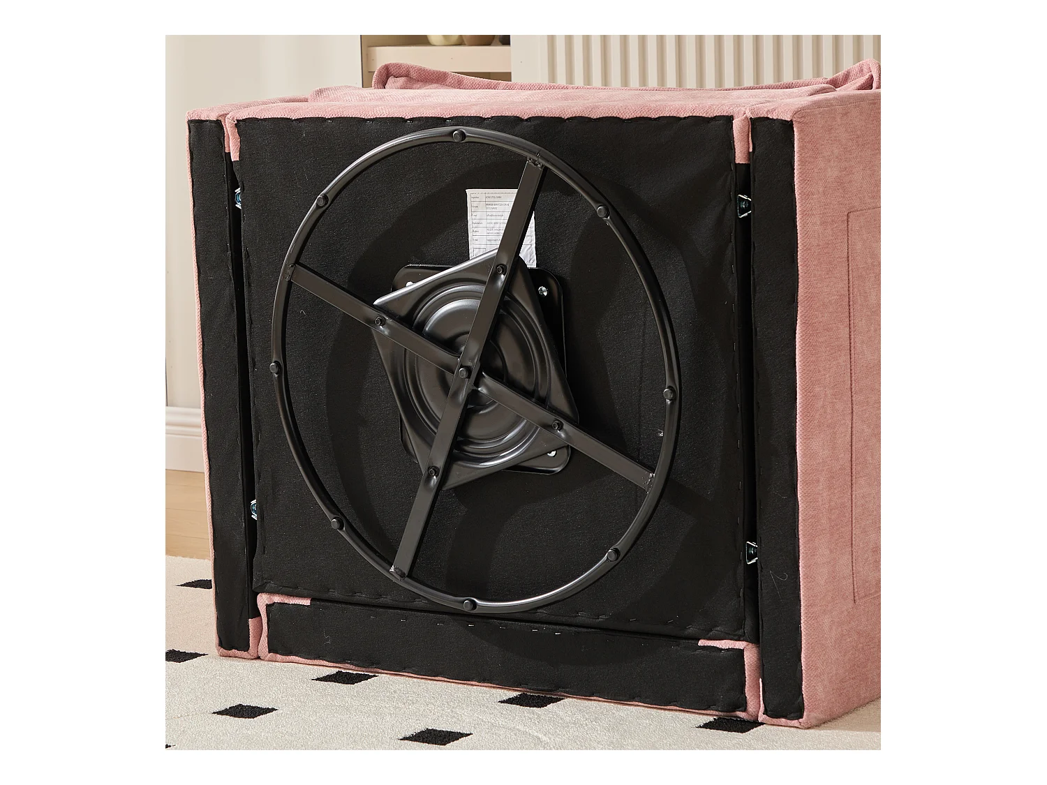 Poltrona girevole a 360° con braccioli, design moderno, tessuto ciniglia, rosa, reclinabile con cuscino (92x74x67 cm)