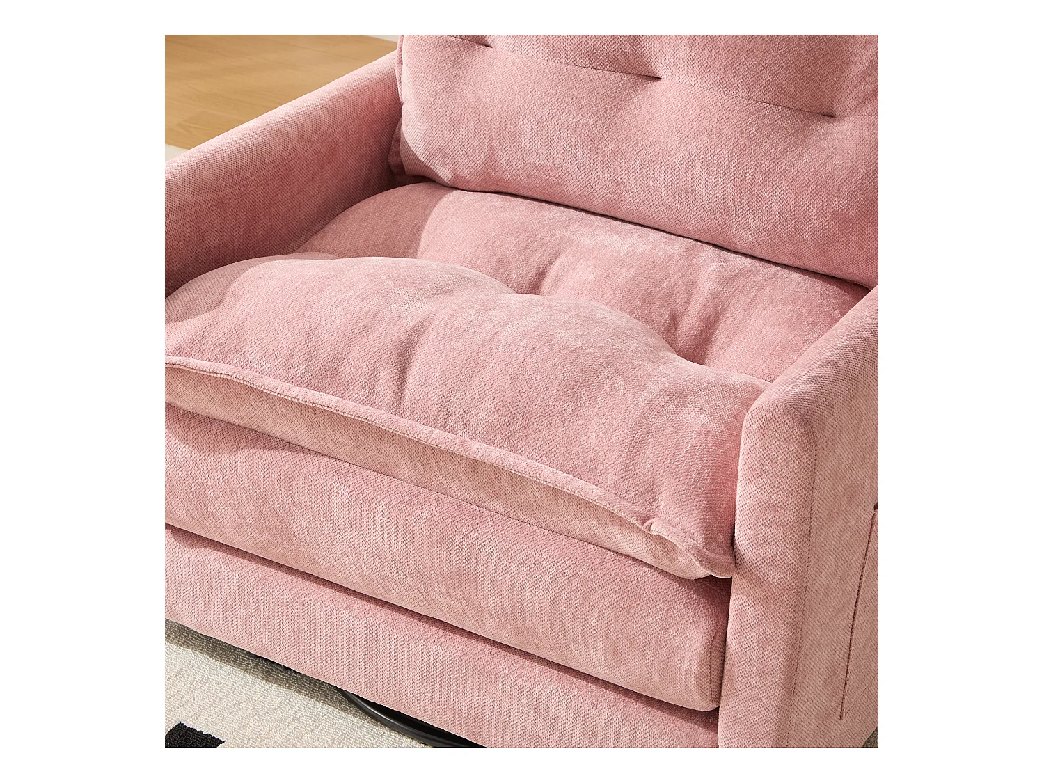 Poltrona girevole a 360° con braccioli, design moderno, tessuto ciniglia, rosa, reclinabile con cuscino (92x74x67 cm)