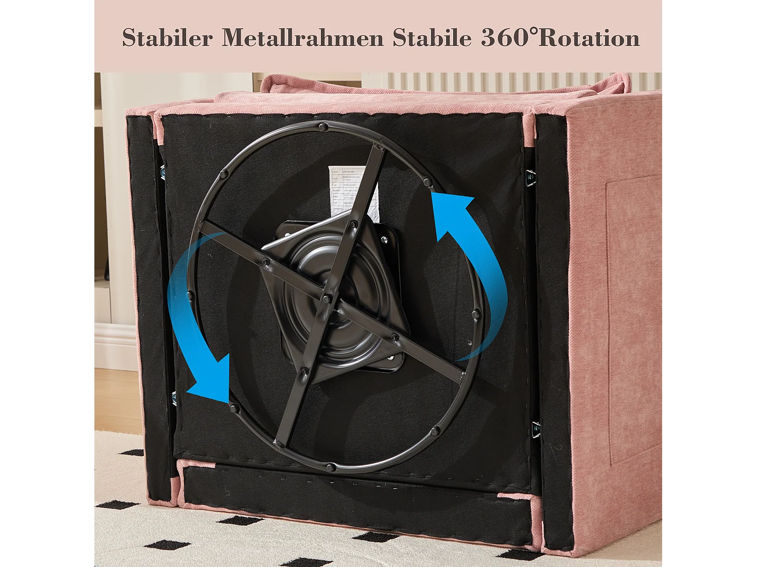 360° draaibare fauteuil met armleuningen, modern design, chenillestof, roze, verstelbaar met kussen (92x74x67 cm)