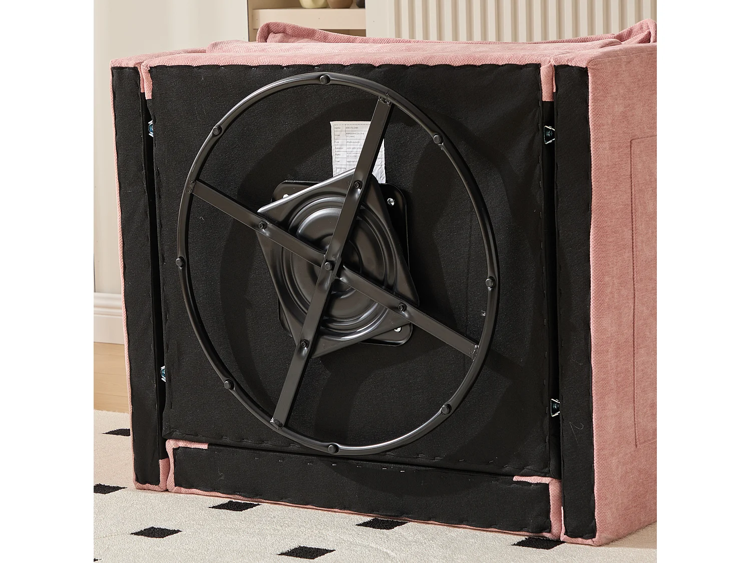 360° draaibare fauteuil met armleuningen, modern design, chenillestof, roze, verstelbaar met kussen (92x74x67 cm)