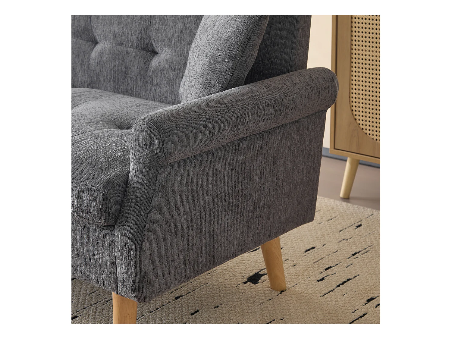 Divano a 2 posti dal design moderno, in ciniglia, imbottito con cuscini spessi, grigio (162x74x77 cm)