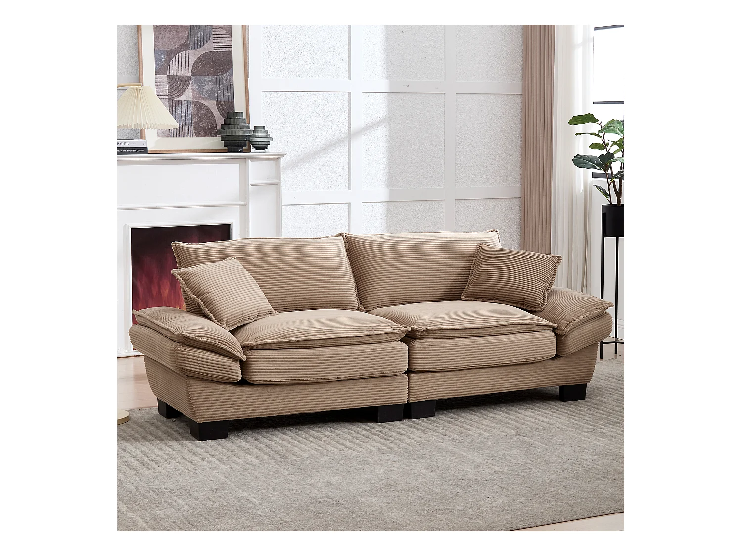 Divano moderno a 2 posti, materasso trasformabile, cuscino singolo, comodo, color cachi (lunghezza x larghezza x altezza cm)