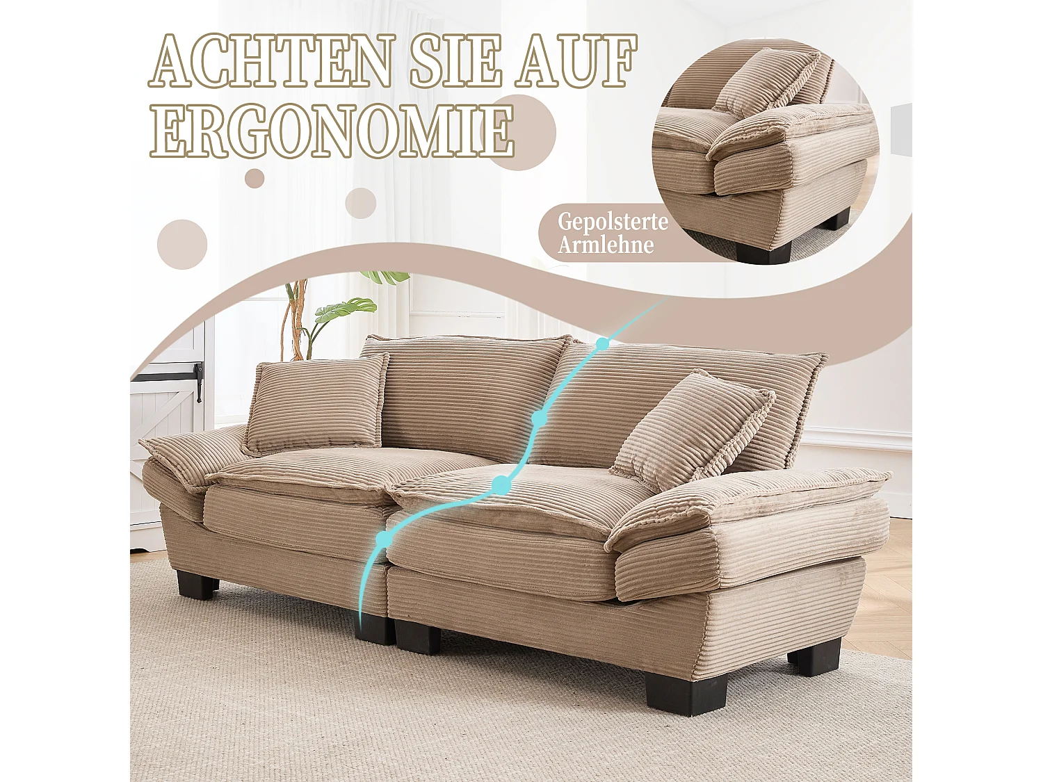 Canapé 2 Places Moderne, Matelas Convertible, Coussin Unique, Confortable, Kaki (longueur x largeur x hauteur cm)