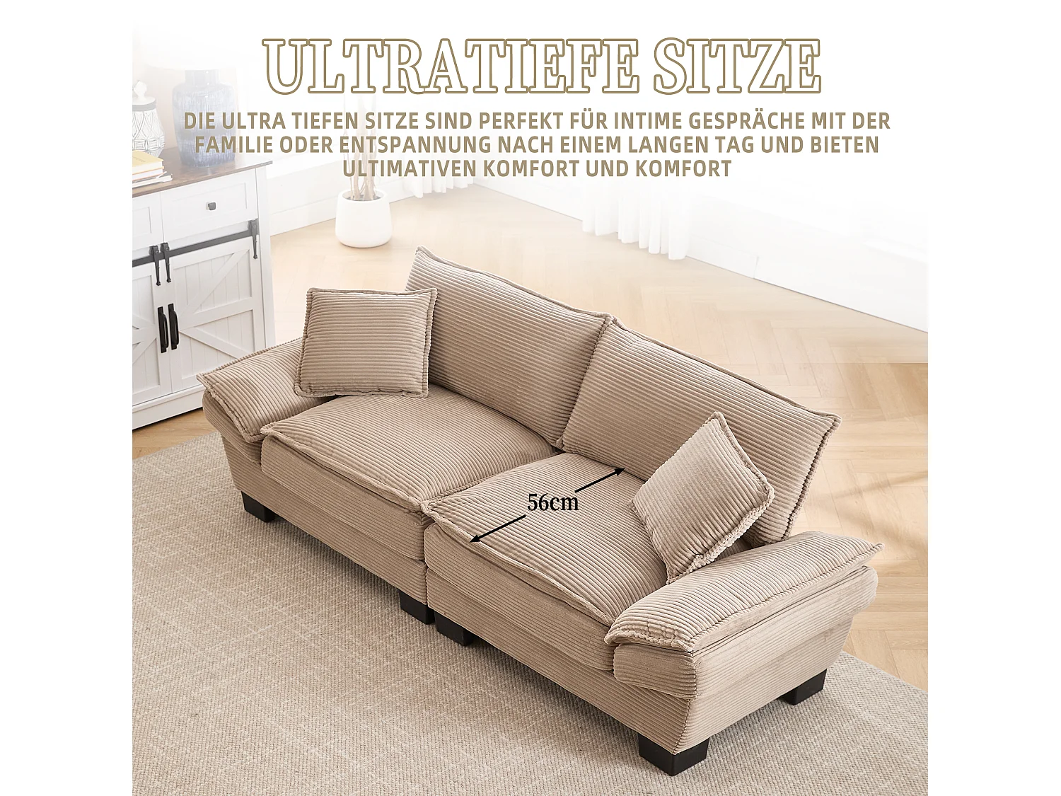 Canapé 2 Places Moderne, Matelas Convertible, Coussin Unique, Confortable, Kaki (longueur x largeur x hauteur cm)