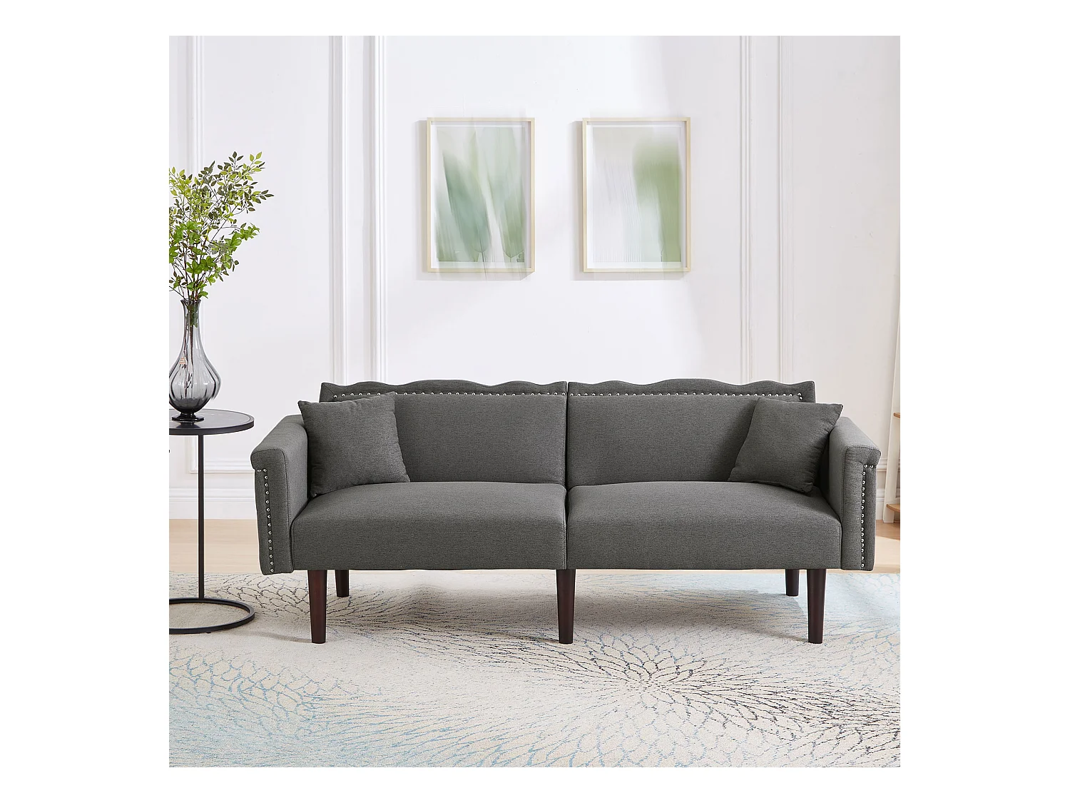 Canapé convertible 2 places avec dossier réglable, coton-lin, noir antique (176x72x72 cm)