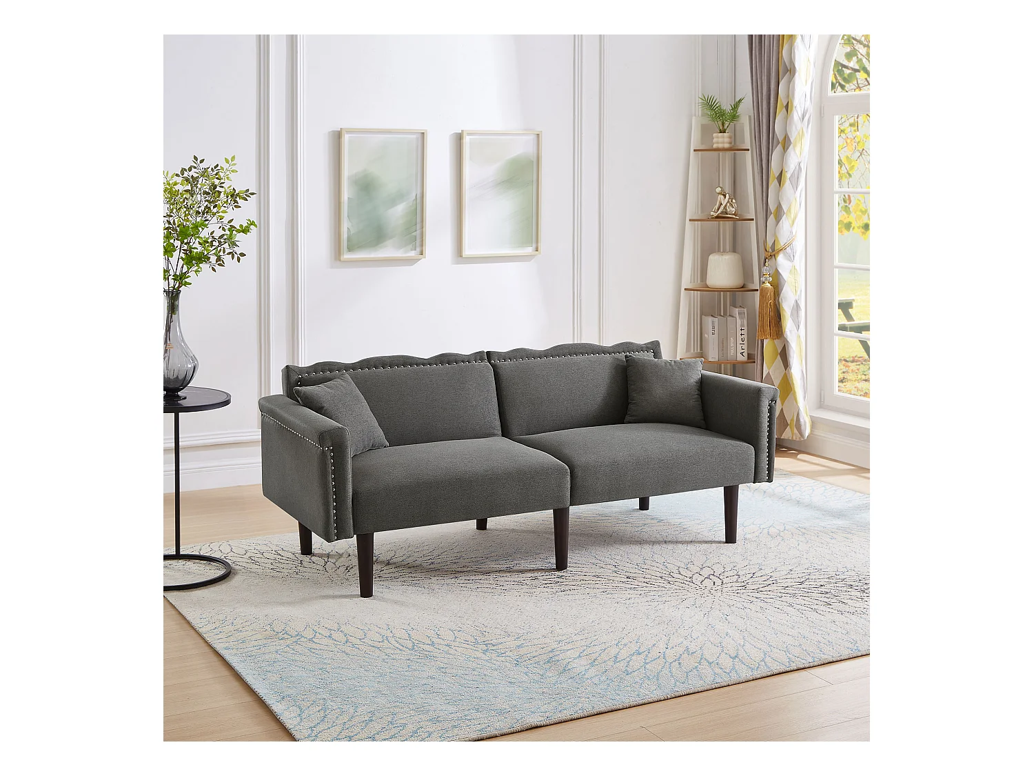 Canapé convertible 2 places avec dossier réglable, coton-lin, noir antique (176x72x72 cm)