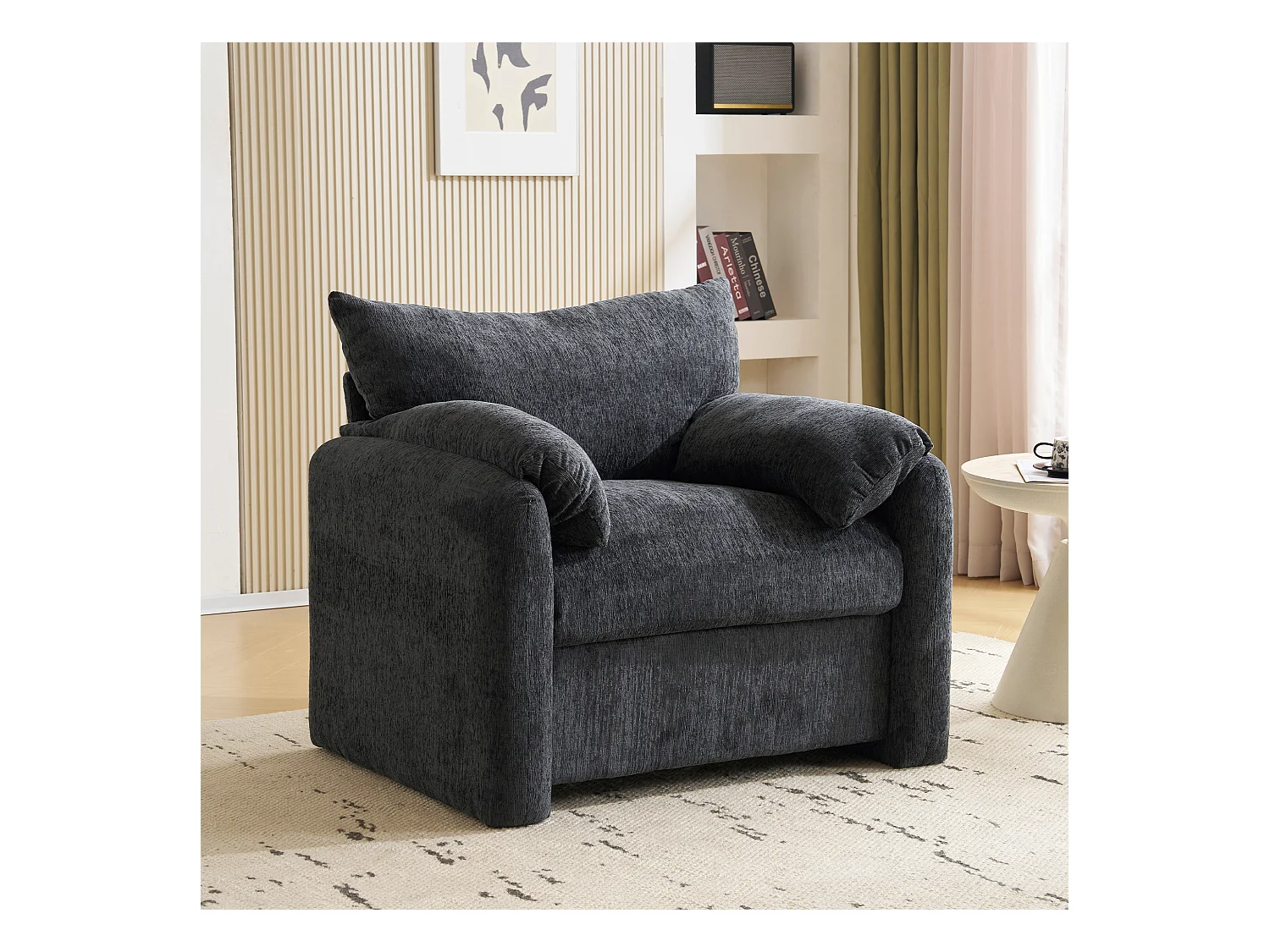 1-zitsbank, modern design, in chenille, beige (96x82x84 cm)