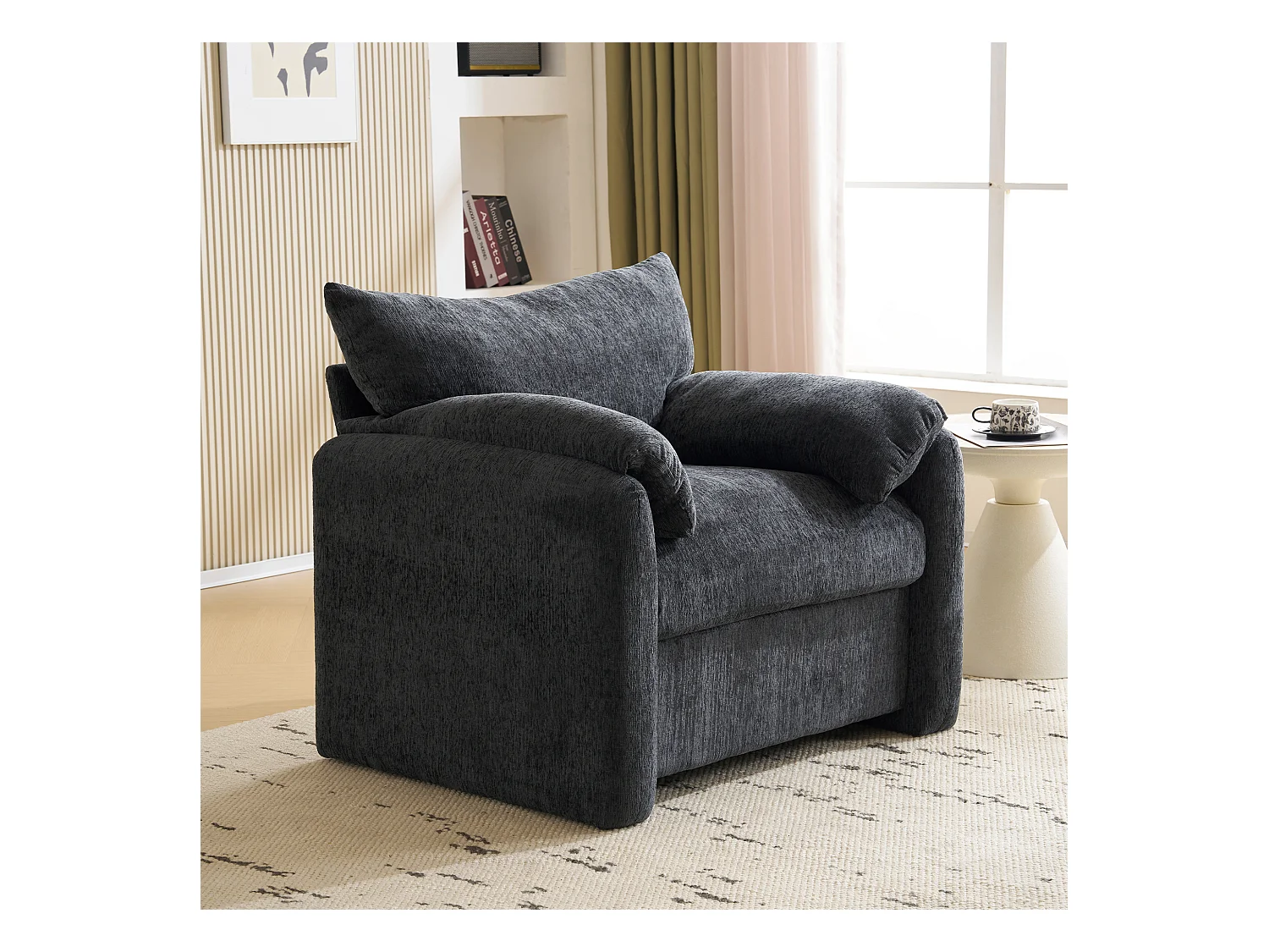 1-zitsbank, modern design, in chenille, beige (96x82x84 cm)