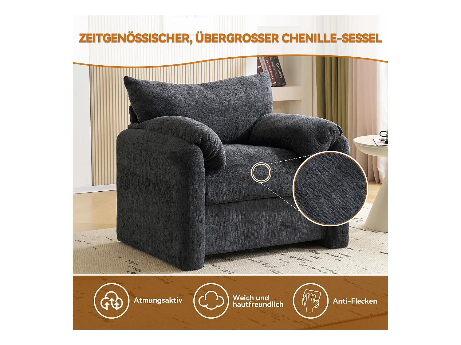 1-zitsbank, modern design, in chenille, beige (96x82x84 cm)